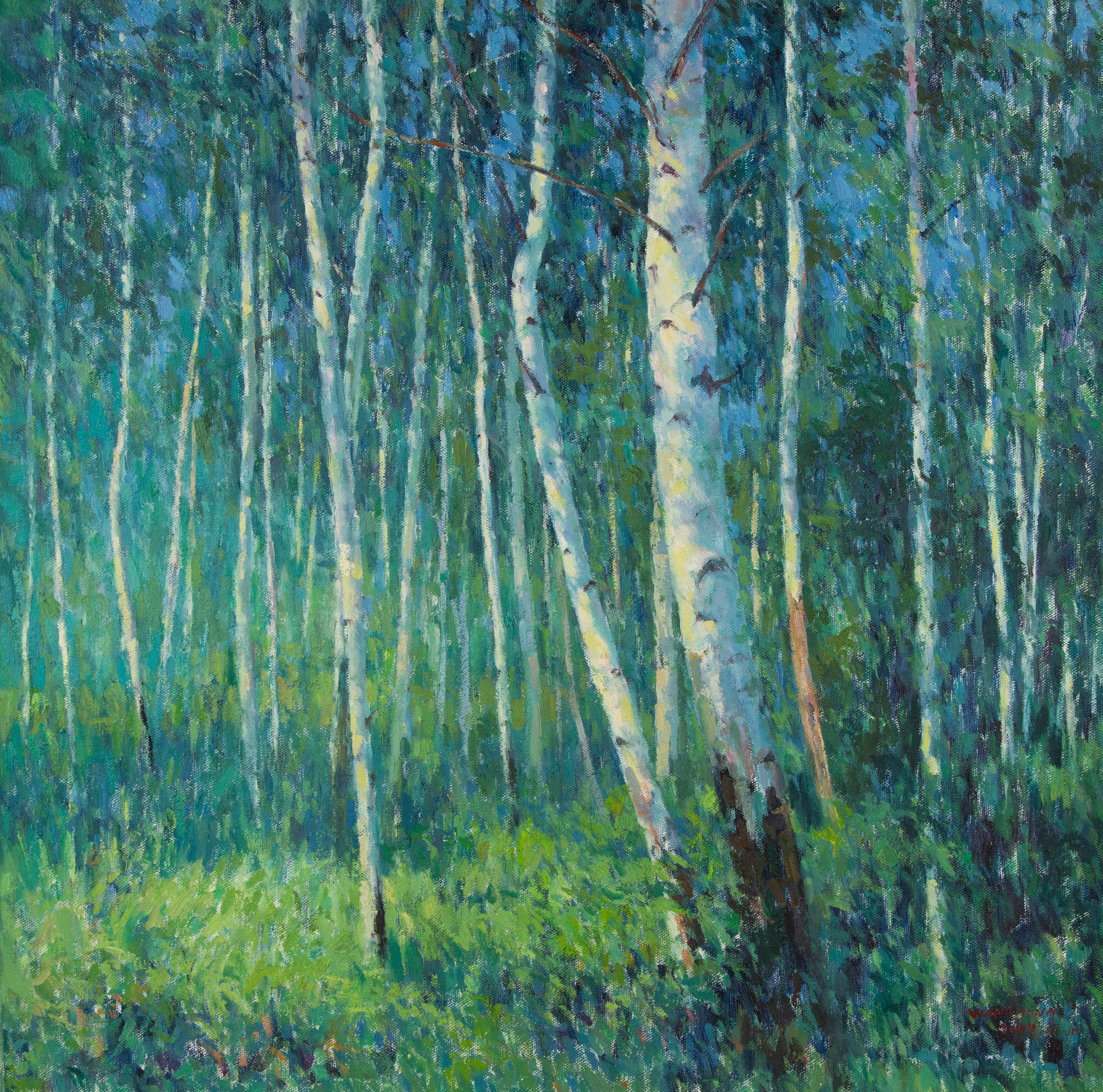  Title: Cypress Forest
 Medium: Oil on canvas
 Size: 27 x 27 inches
 Frame: Framing options available!
 Condition: The painting appears to be in excellent condition.
 Note: This painting is unstretched
 Year: 2009.10.10
 Artist: Hong Wang
