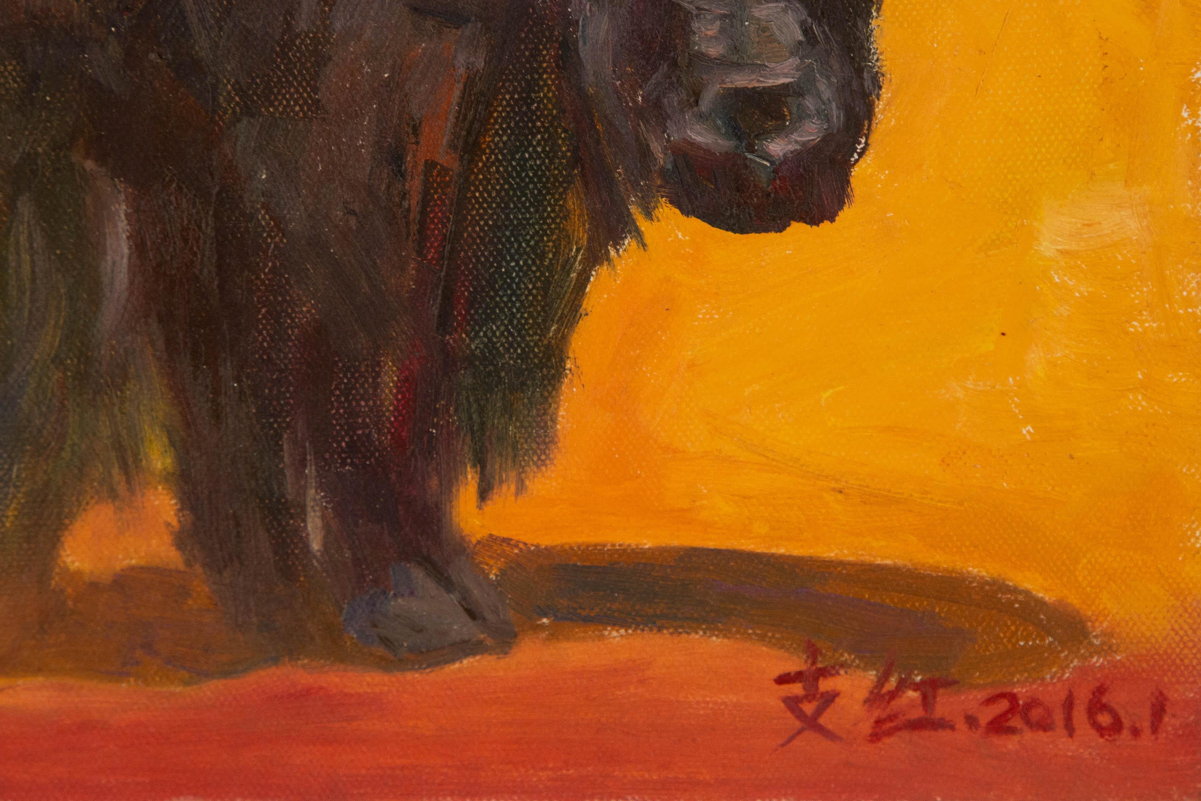 Hong Zhi Animal Original Oil On Canvas 