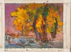 Hong Zhi Landscape Original Oil On Canvas "Fallen Leaves" (Feuilles tombées)