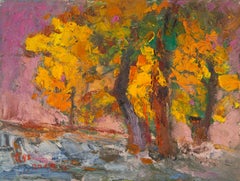 Hong Zhi Landscape Original Oil On Canvas "Fallen Leaves" (Feuilles tombées)