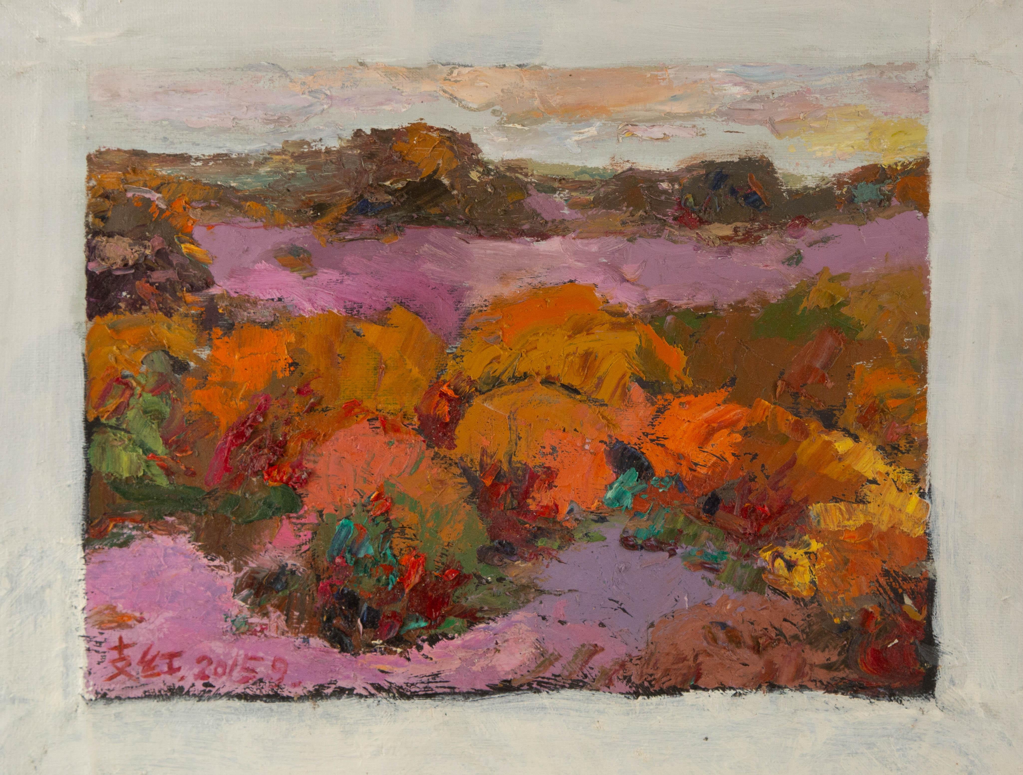 Hong Zhi Landschaft Original Öl auf Leinwand 