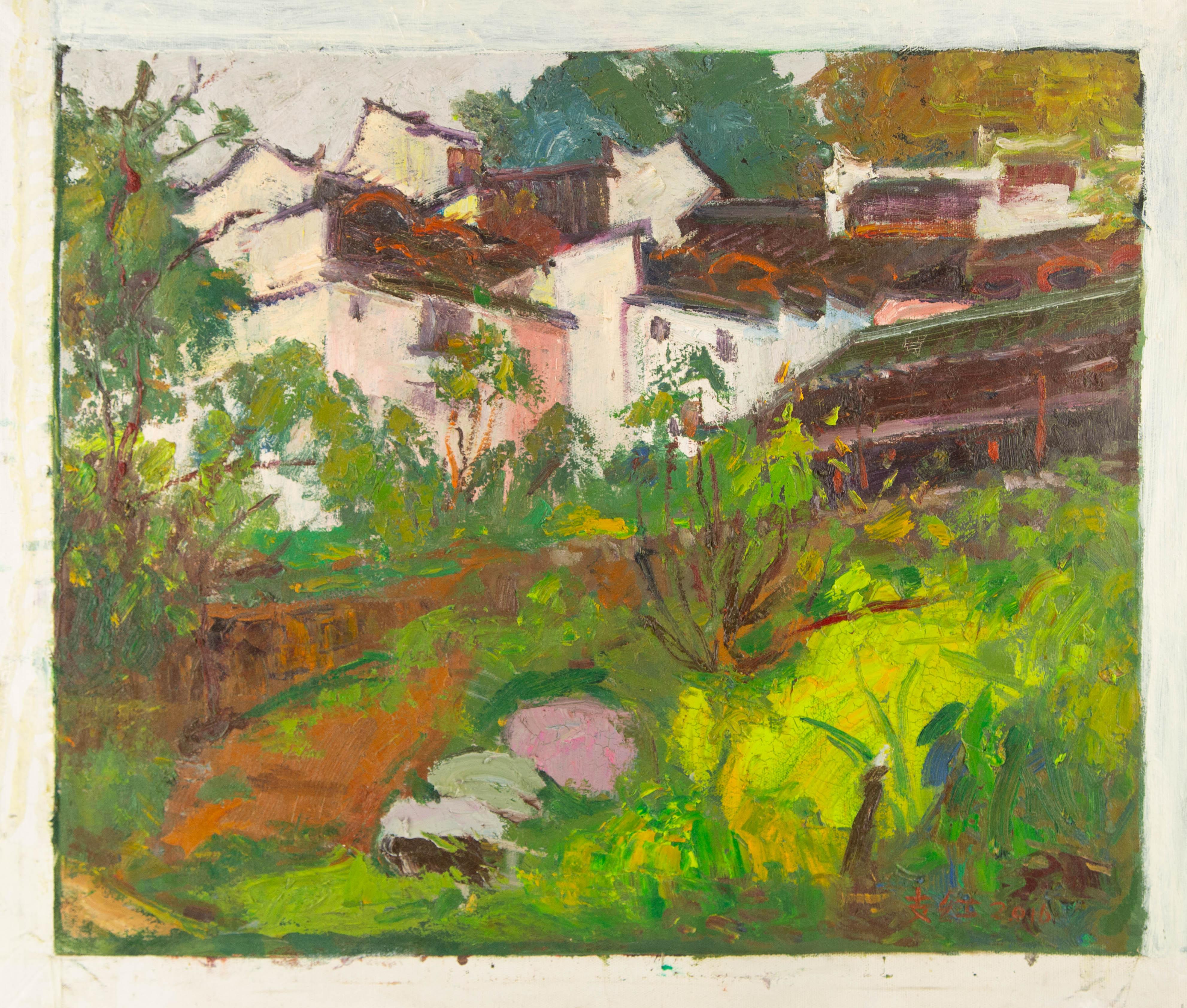 Hong Zhi Landscape Original Oil On Canvas 