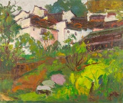 Hong Zhi Landscape Original Oil On Canvas "Steps Back Home"