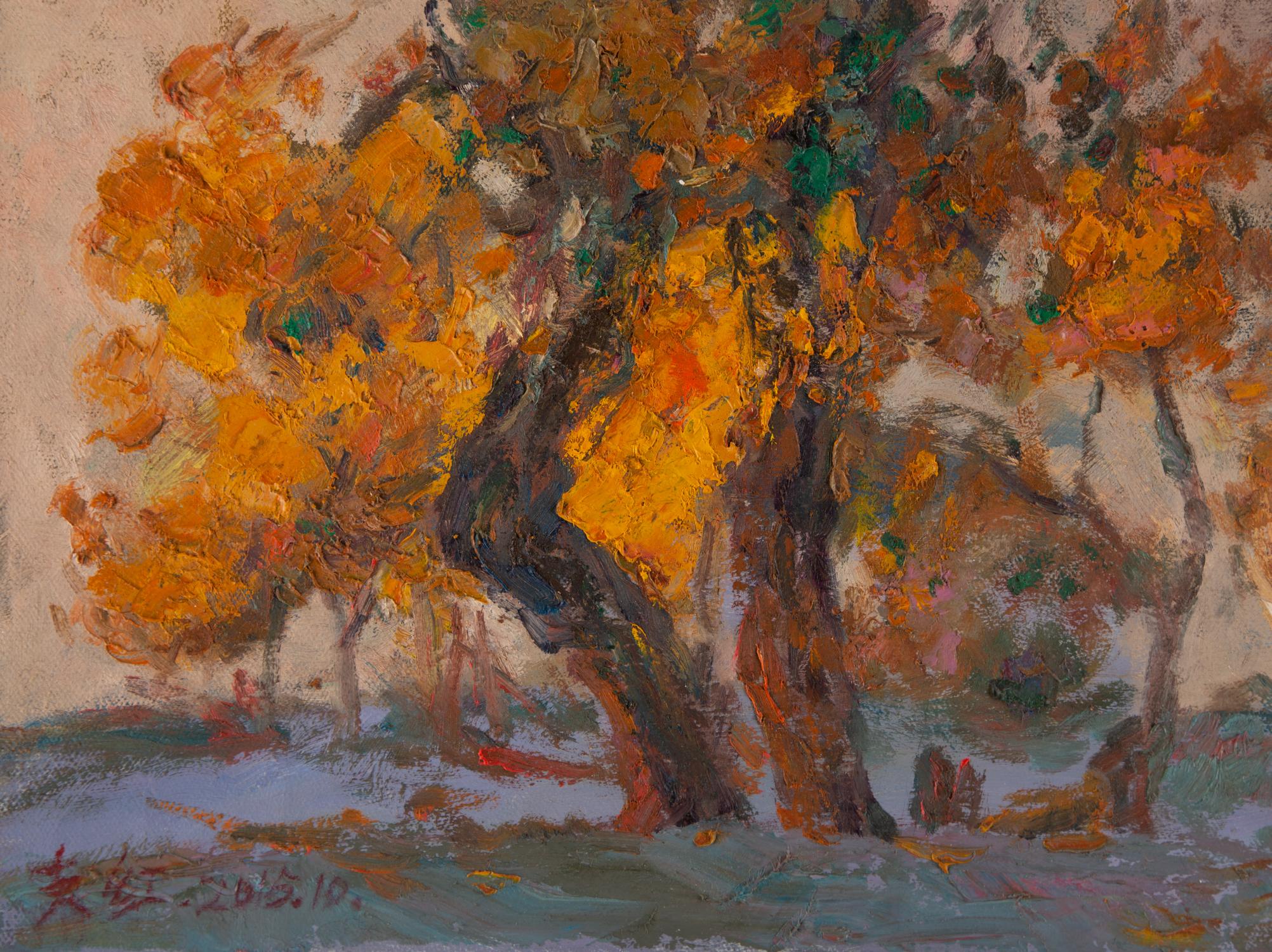 Hong Zhi Landschaft, Original-Ölgemälde „Populus 1“