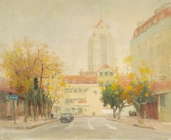 Huile sur toile originale de Hongdan Lin Landscape « Church in Qingdao Series III »