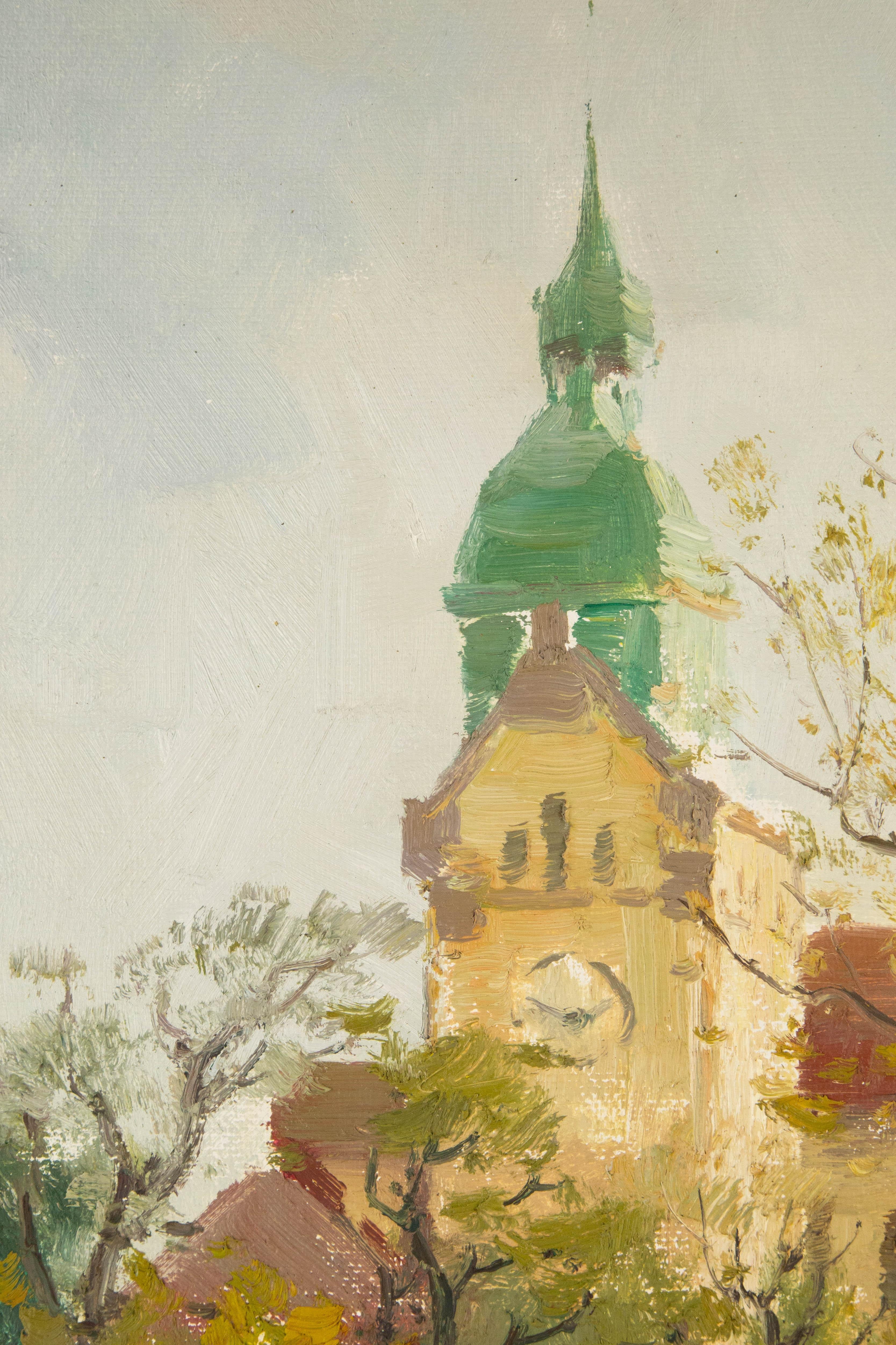 Hongdan Lin Landschaft, Original, Ölgemälde auf Leinwand, „Church in Qingdao Series IV“, Hongdan Lin im Angebot 1