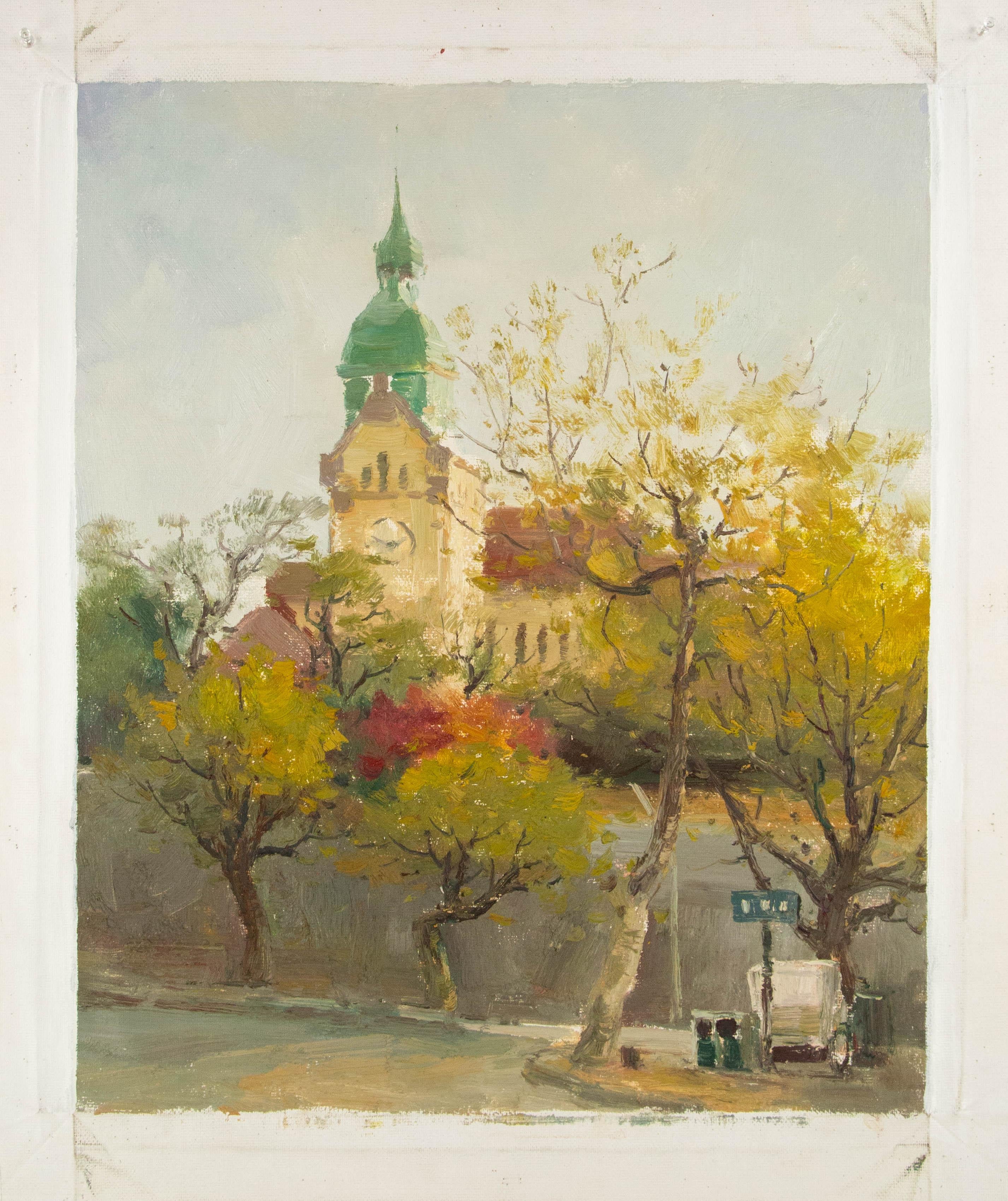 Hongdan Lin Landschaft, Original, Ölgemälde auf Leinwand, „Church in Qingdao Series IV“, Hongdan Lin im Angebot 6