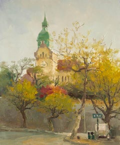 Hongdan Lin Paisaje Original Óleo Sobre Lienzo "Iglesia en Qingdao Serie IV"