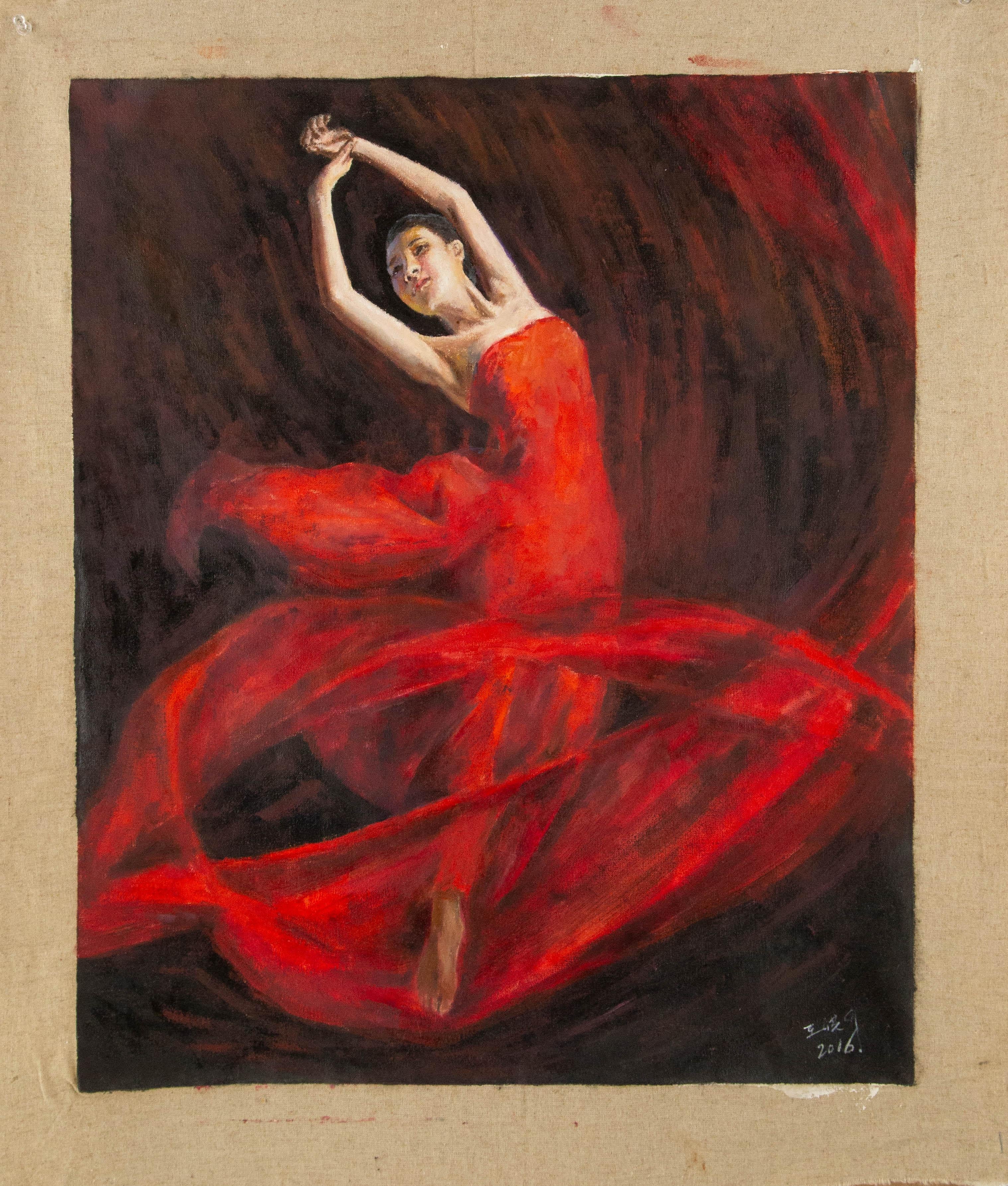 Ritratto di Hongsheng Wang Olio originale su tela 