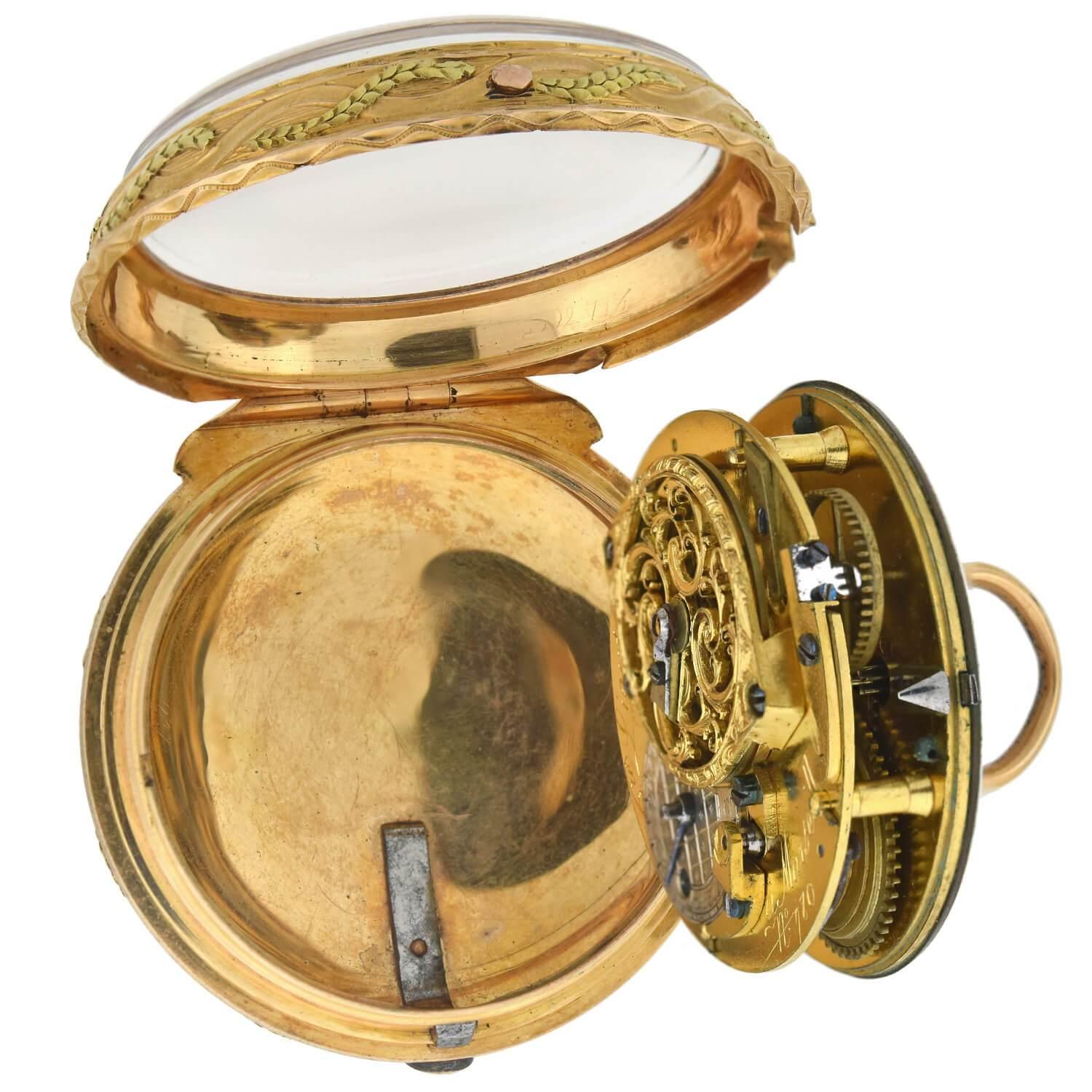Women's or Men's Honnore Lieutaud of Marseille Georgian 18 Karat Gold Diamond Pocket Watch For Sale