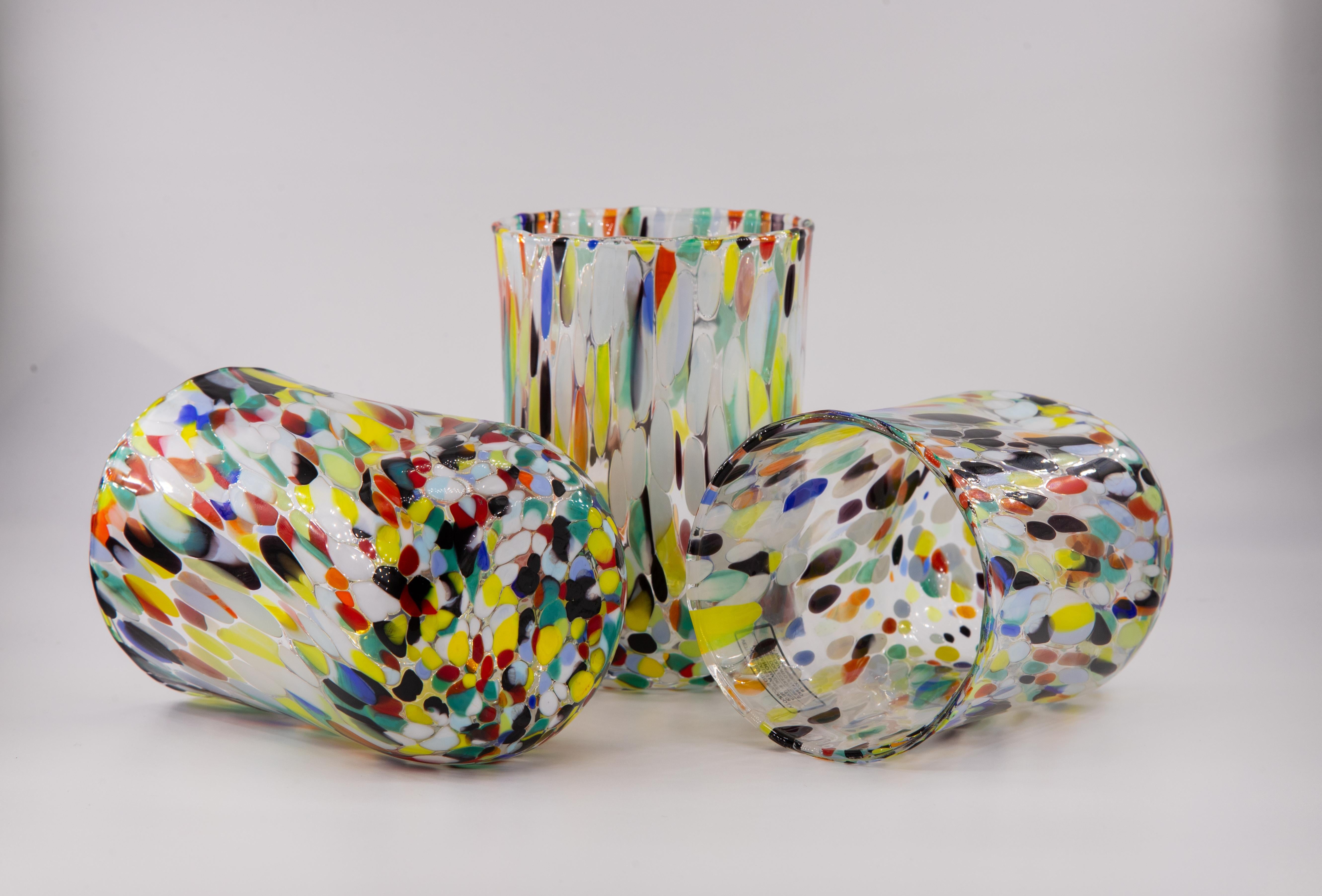 XXIe siècle et contemporain Honolulu, ensemble de 6 verres de Murano couleur Arlecchino, faits à la main, verre de Murano en vente