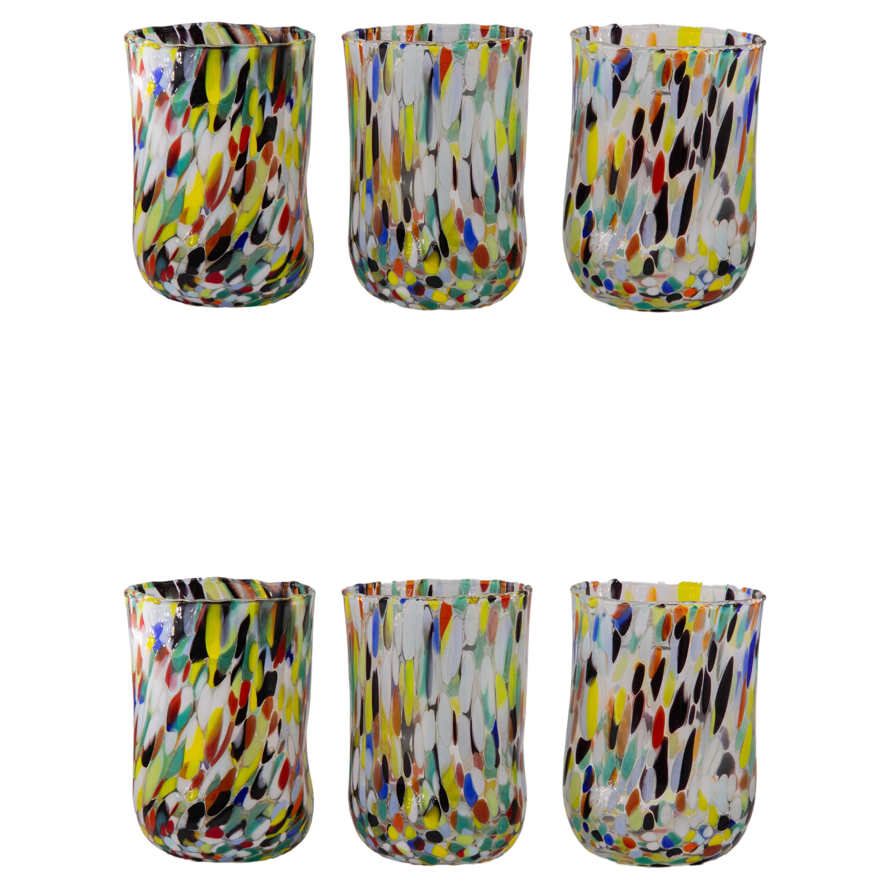 Honolulu, ensemble de 6 verres de Murano couleur Arlecchino, faits à la main, verre de Murano