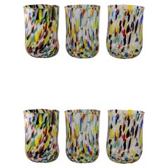 Honolulu, ensemble de 6 verres de Murano couleur Arlecchino, faits à la main, verre de Murano