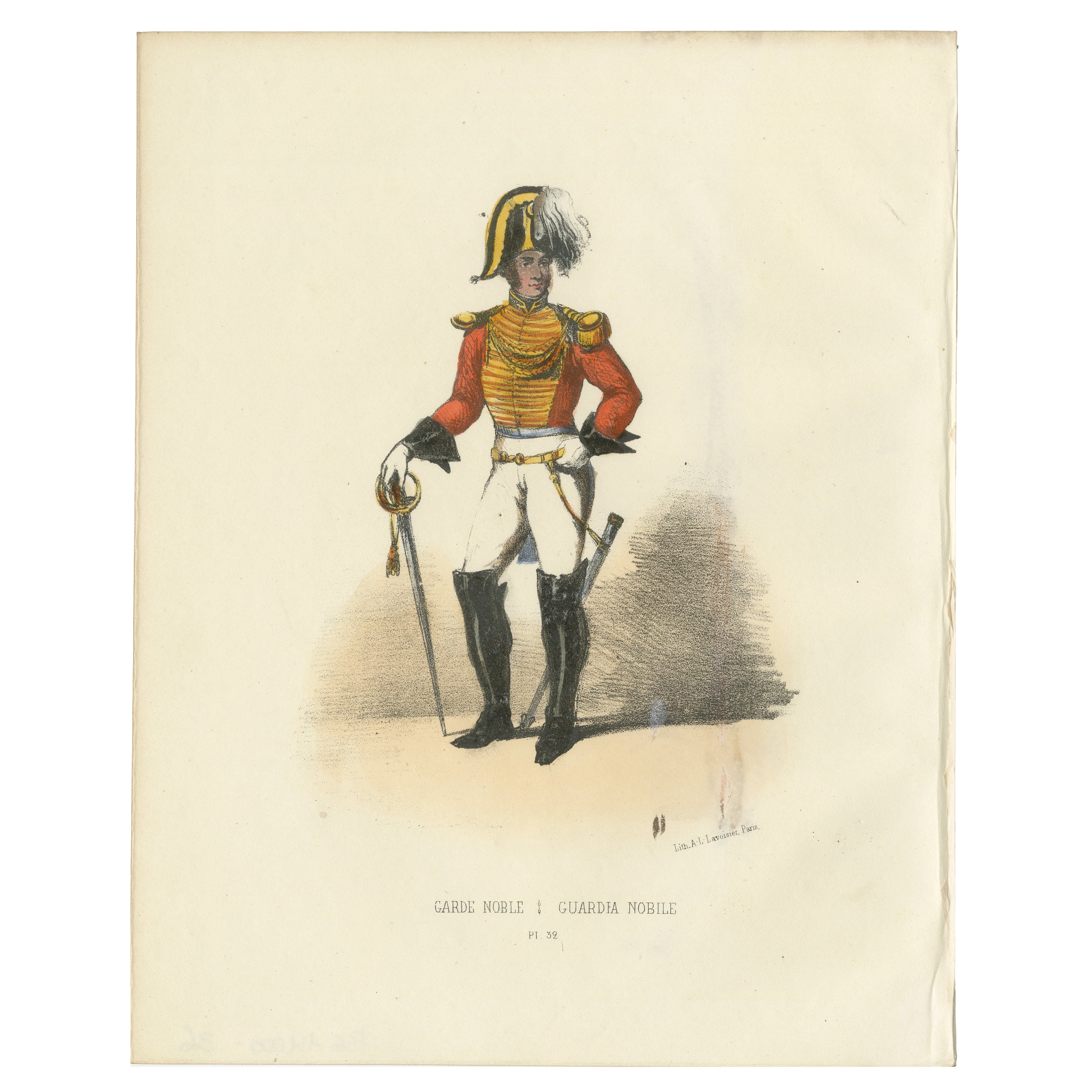 Honor and Elegance: Handcolored Print of a Noble Guard, Tafel 32, 1862