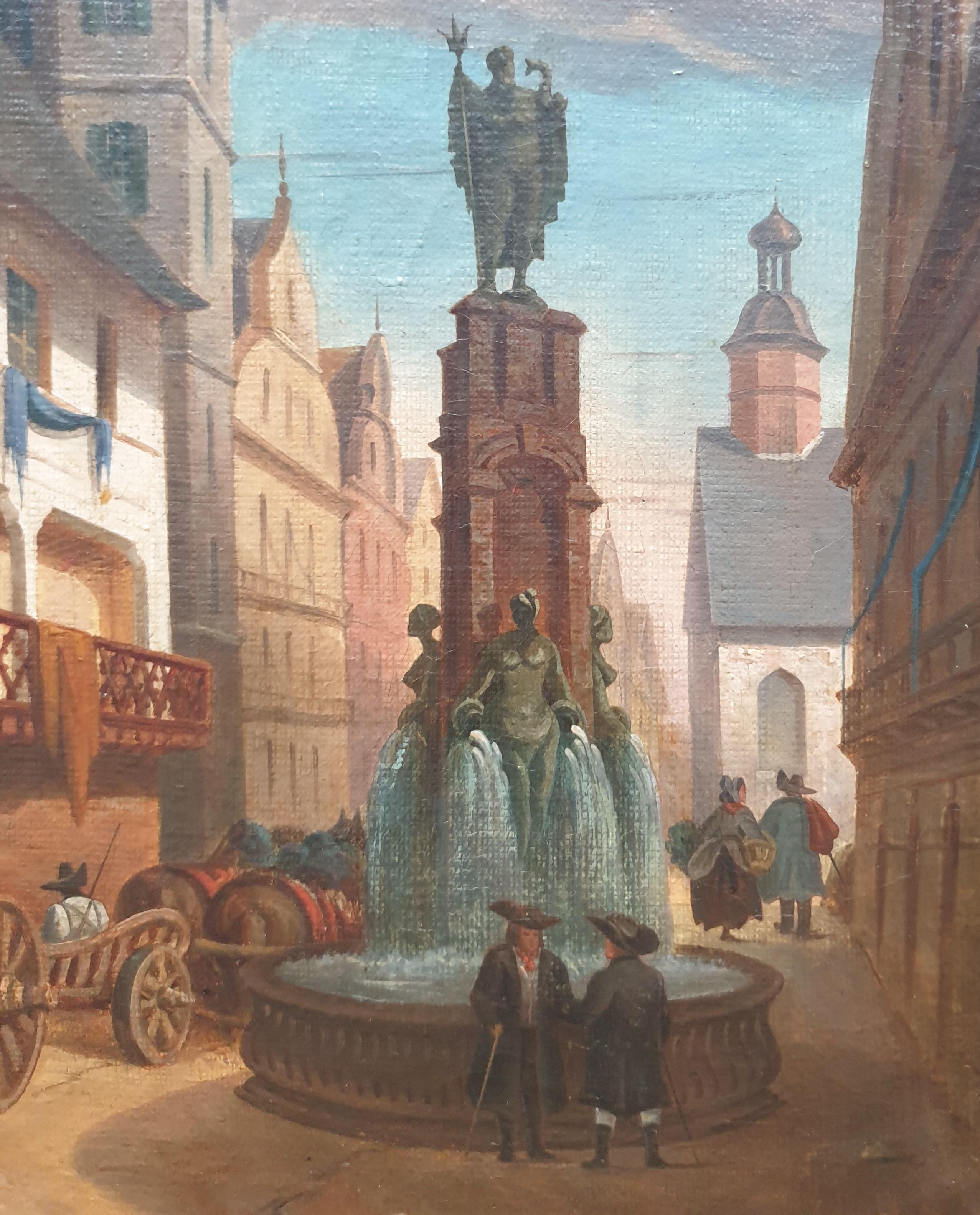 Pittura da salone pittoresca francese romantica BARMONT metà del 19° vista città Germania - Painting Scuola francese di Honoré BARMONT