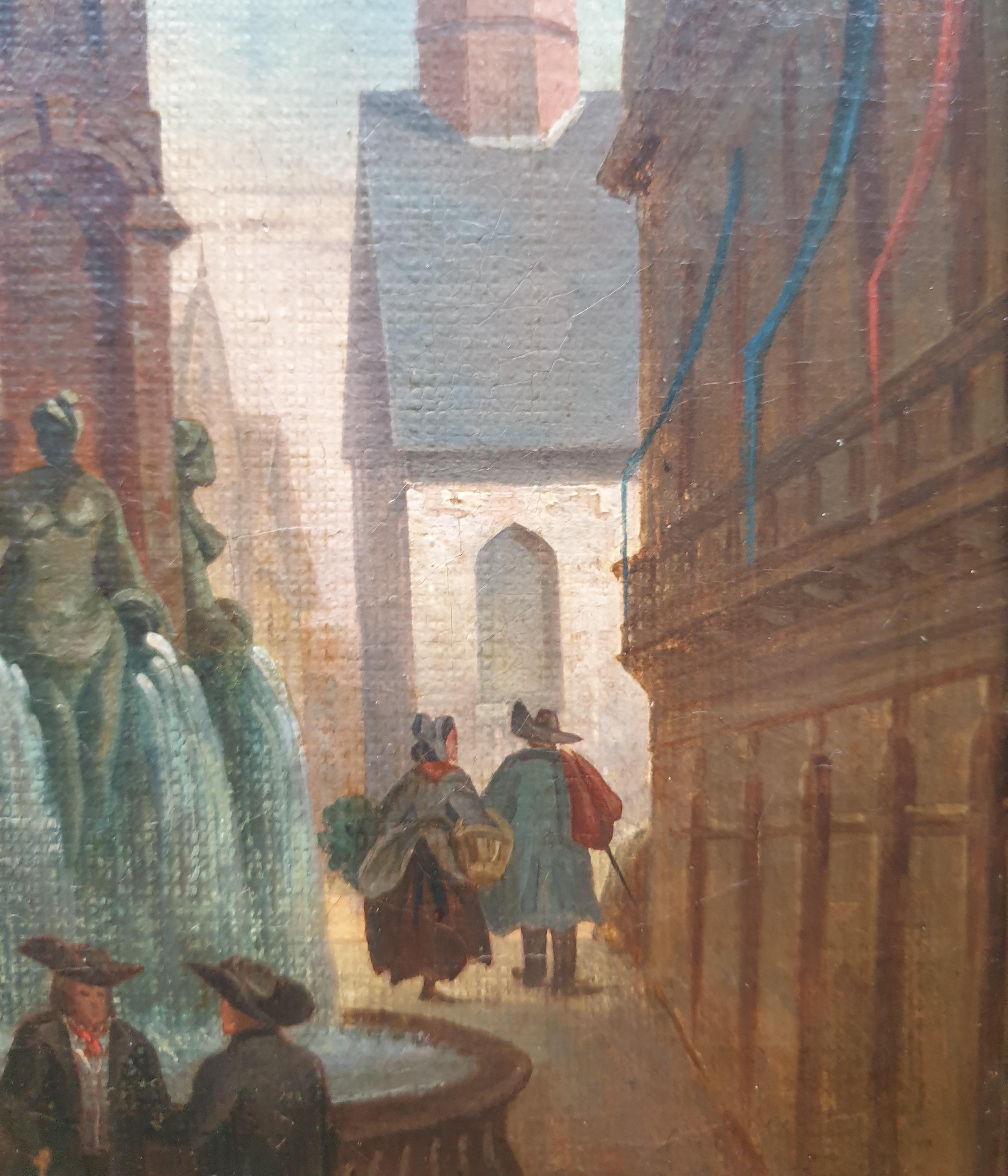 Pittura da salone pittoresca francese romantica BARMONT metà del 19° vista città Germania in vendita 1