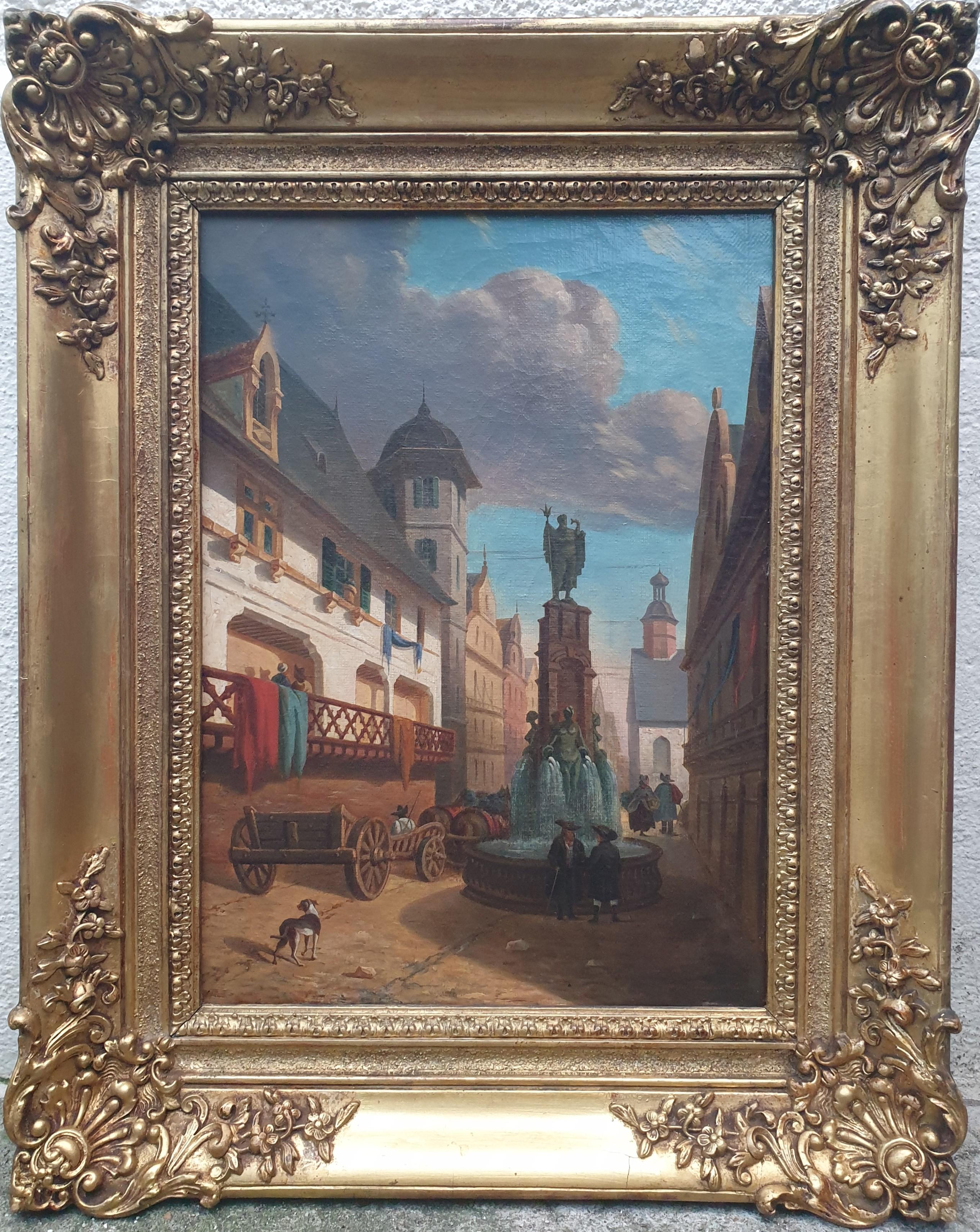 Honoré BARMONT Landscape Painting - Salon Painting pittoresque French Romantic BARMONT mid 19th view town Germany