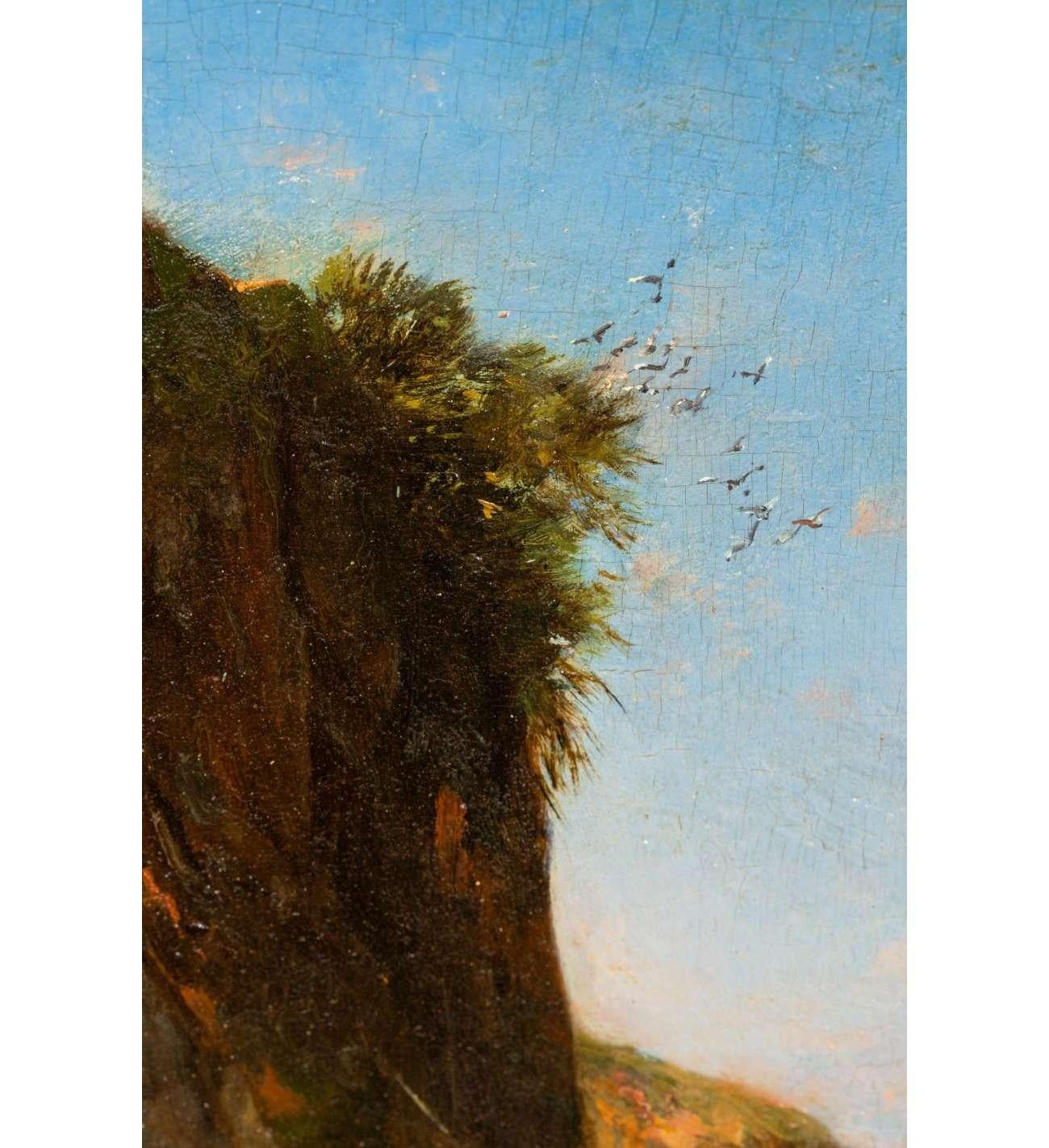 Honoré BOZE, Oil on panel+Riders and Bedouins walking on a path near a cliff For Sale 6