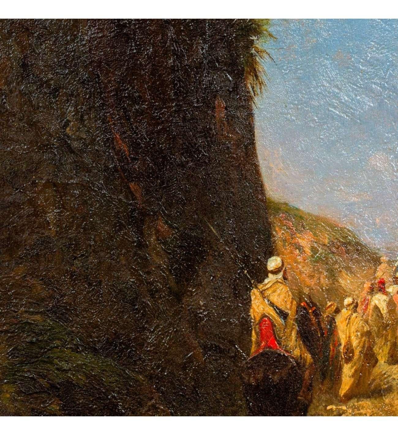 Honoré BOZE, Oil on panel+Riders and Bedouins walking on a path near a cliff For Sale 2