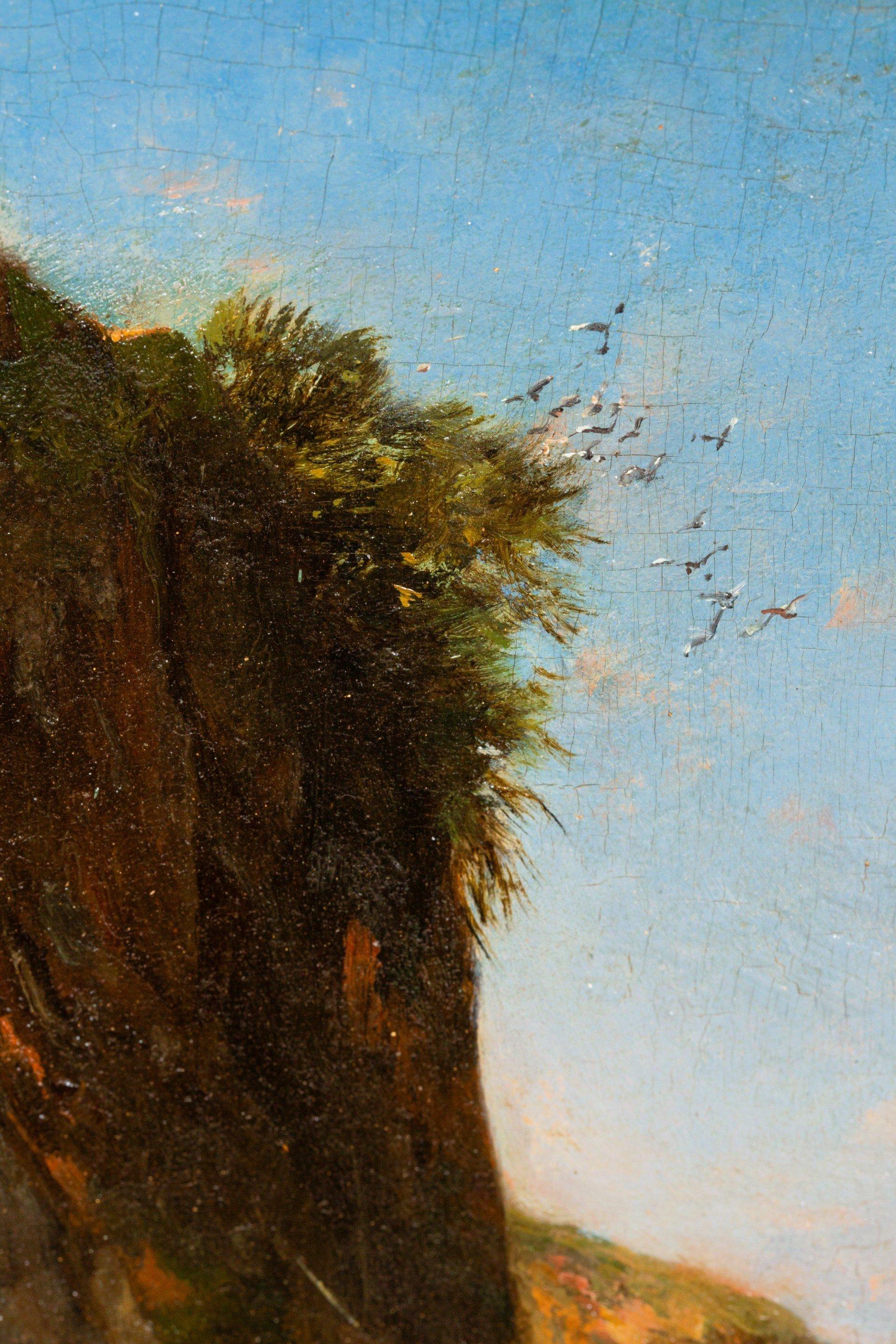Cavaliers et bédouins marchants sur un chemin près d’une falaise.
(panneau 32 *20 cm) 
Honoré Boze est un peintre orientaliste français, né à l'île Maurice le 19 avril 1830, et mort à Marseille le 5 janvier 1909 (à 78 ans). Petit-neveu du peintre