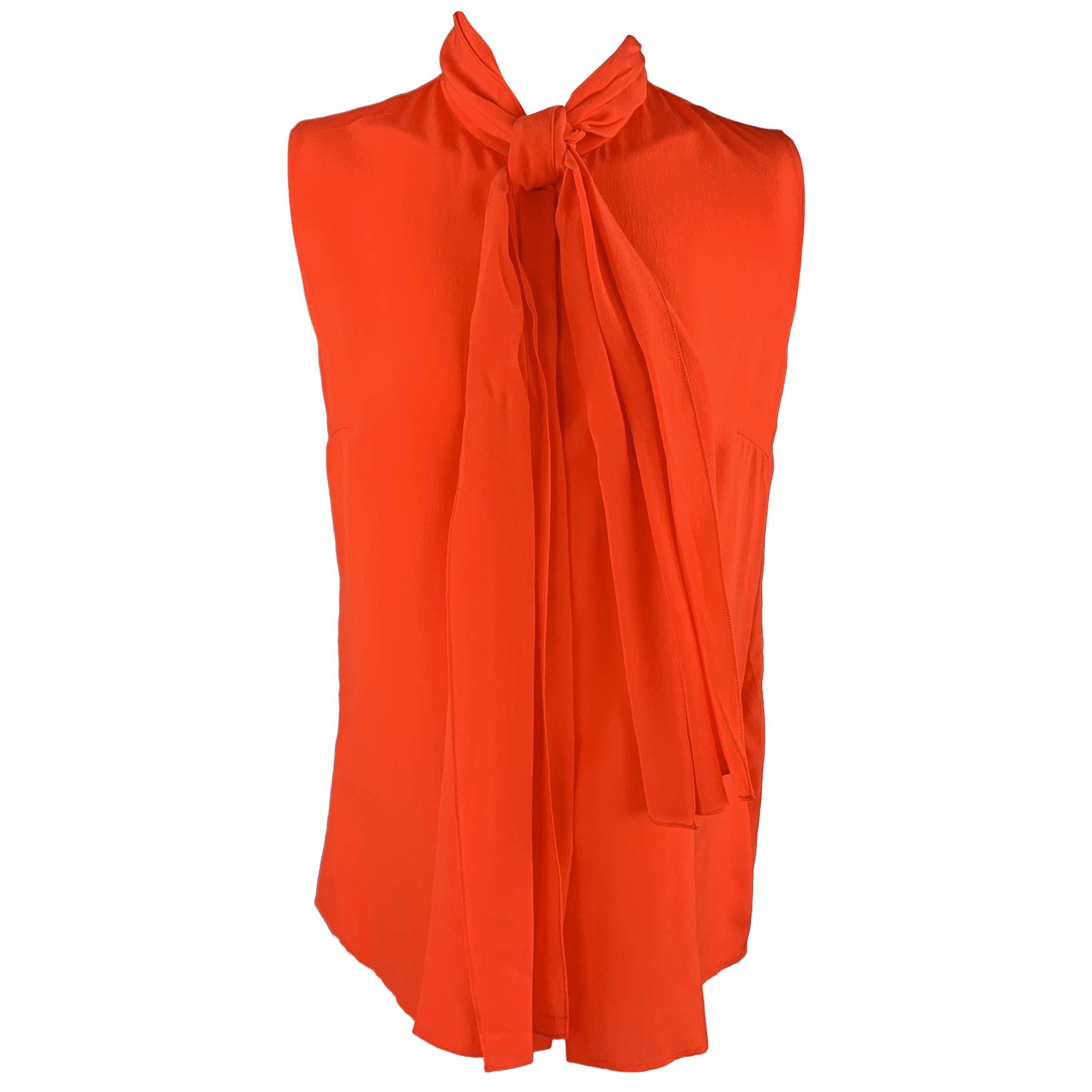 HONOR Size 4 Coral Silk Tied Collar Sleeveless Blouse