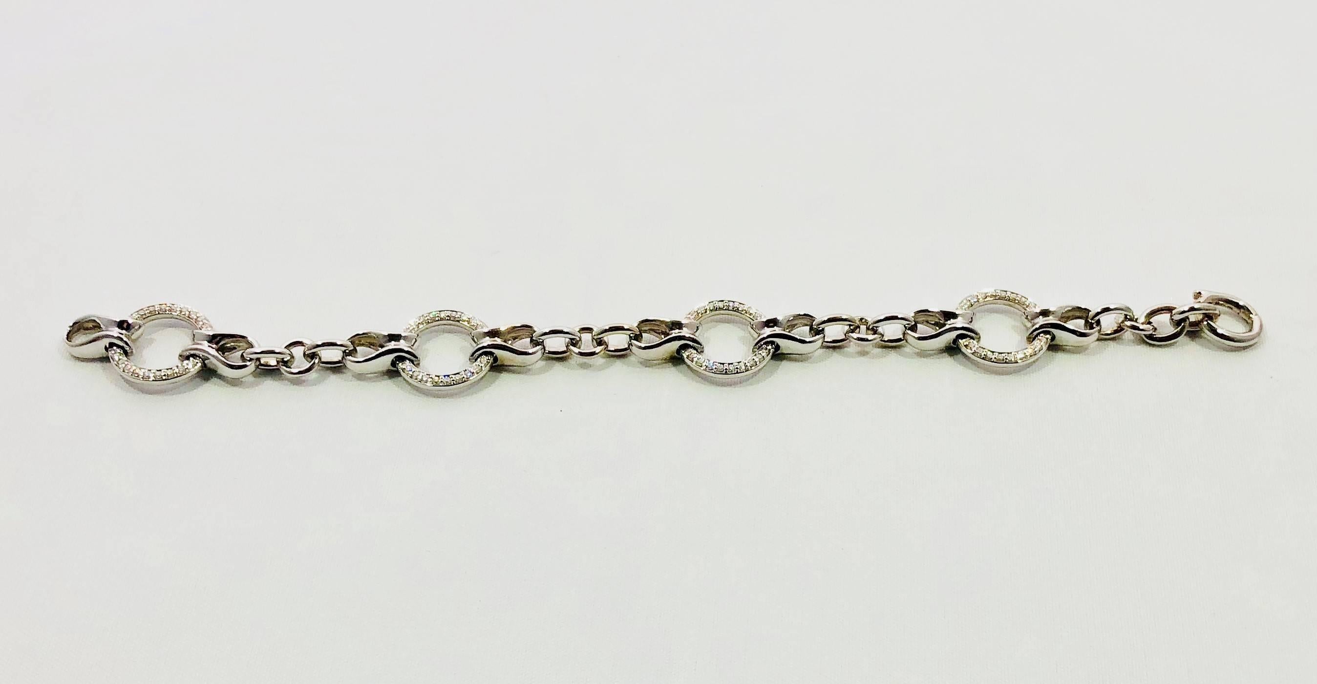 Honora 14 Karat White Gold and Round Diamond Chain Link Tennis Bracelet For Sale 2
