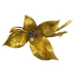 Retro Honora 18 Karat Gold Sapphire and Diamond Lily Brooch