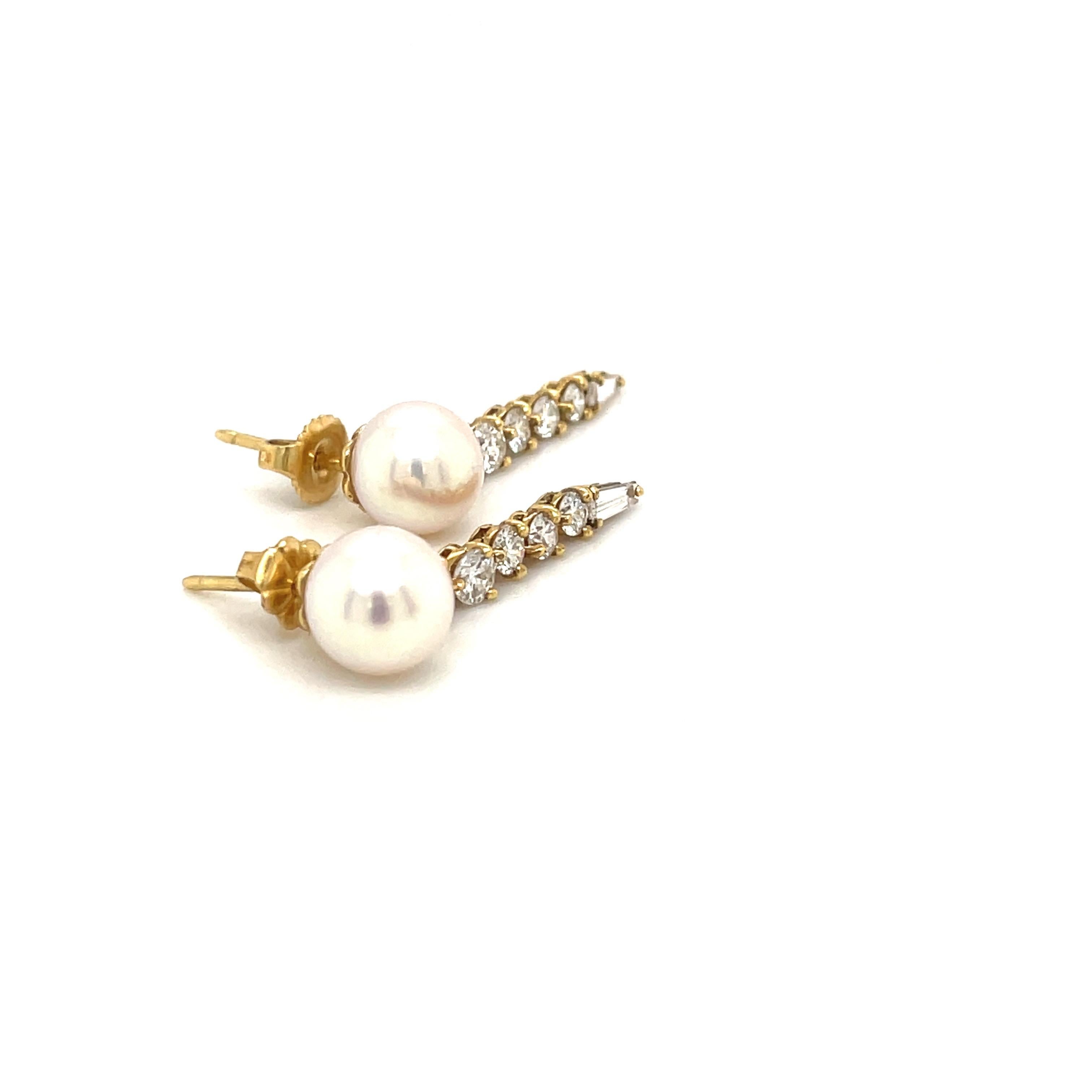 Honora Oro Amarillo 18kt Perla y Diamante 1.33ct. Pendientes colgantes Corte redondo en venta