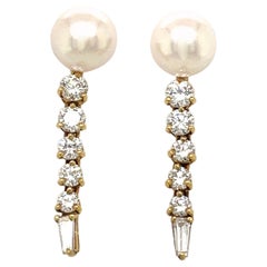 Honora 18kt Yellow Gold Pearl and Diamond 1.33ct. Hanging Earrings