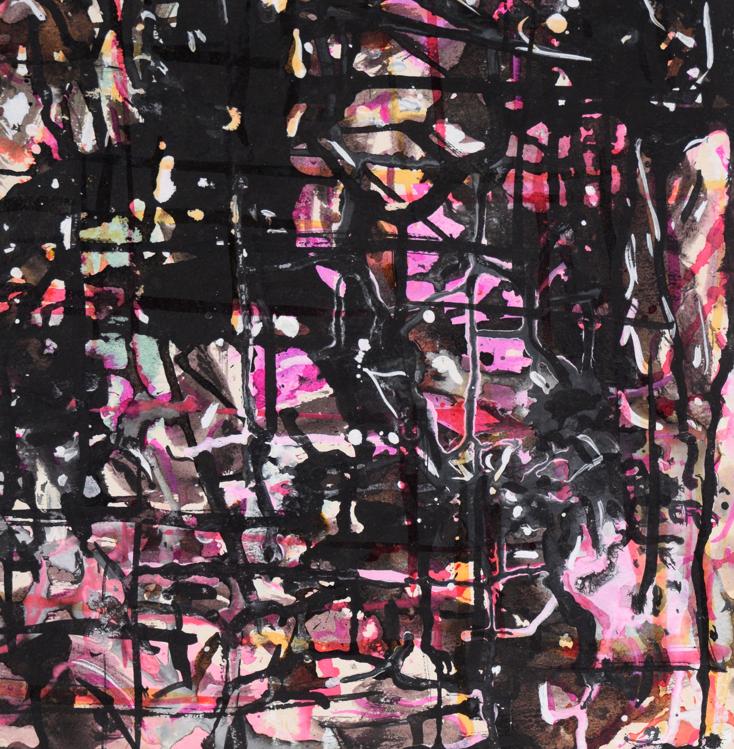 Abstract Composition in Pink and Black in Acrylic on Cardboard For Sale 2