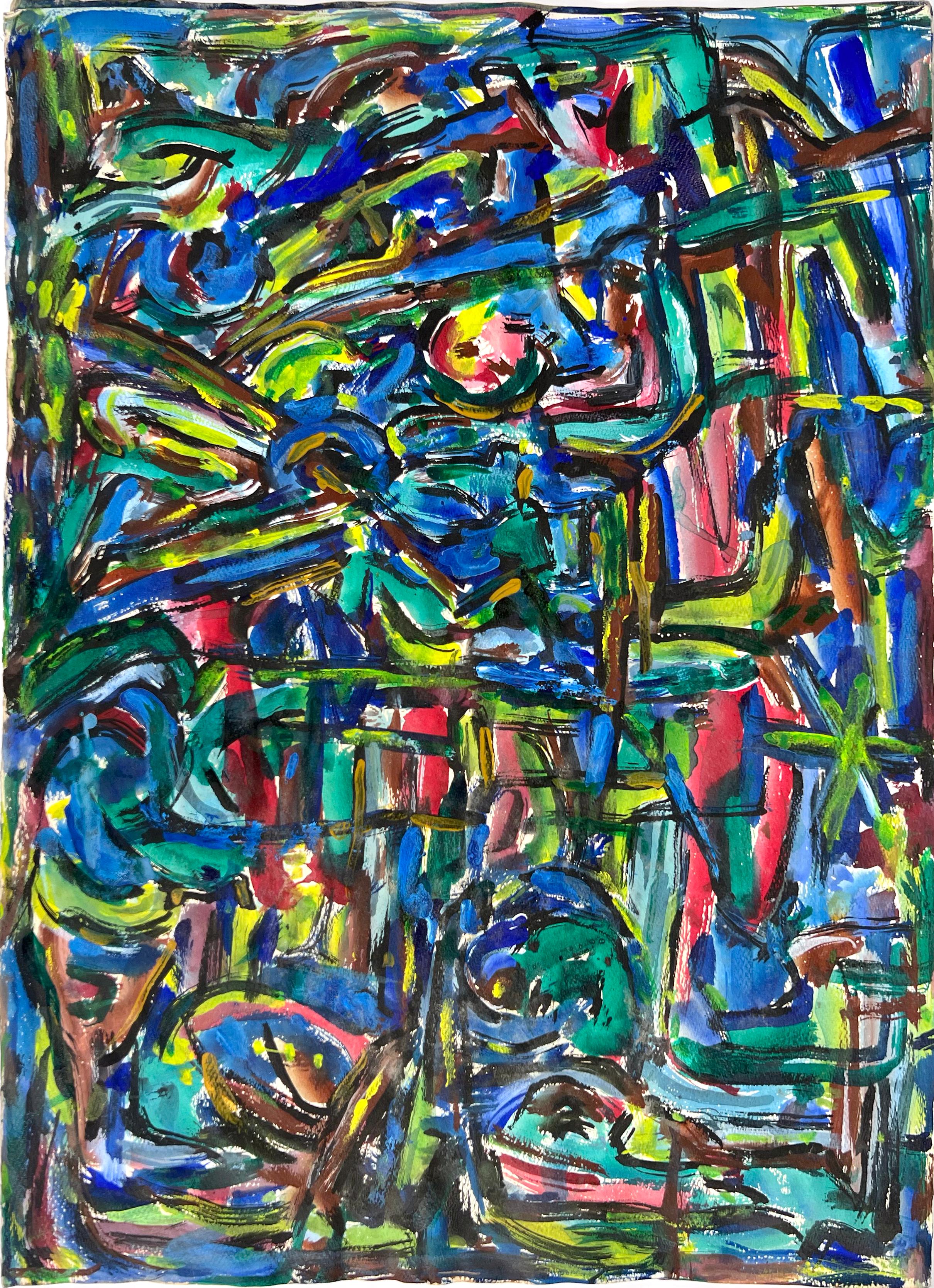 Abstrakter Expressionist Bay Area Fauvist Öl auf Papier Honora Berg Berkeley 1959
Abstraktes expressionistisches Gemälde von Honora Berg (Amerikanerin, 1897-1985) aus der San Francisco Bay Area, ein brillantes fauvistisches Beispiel für die kühnen