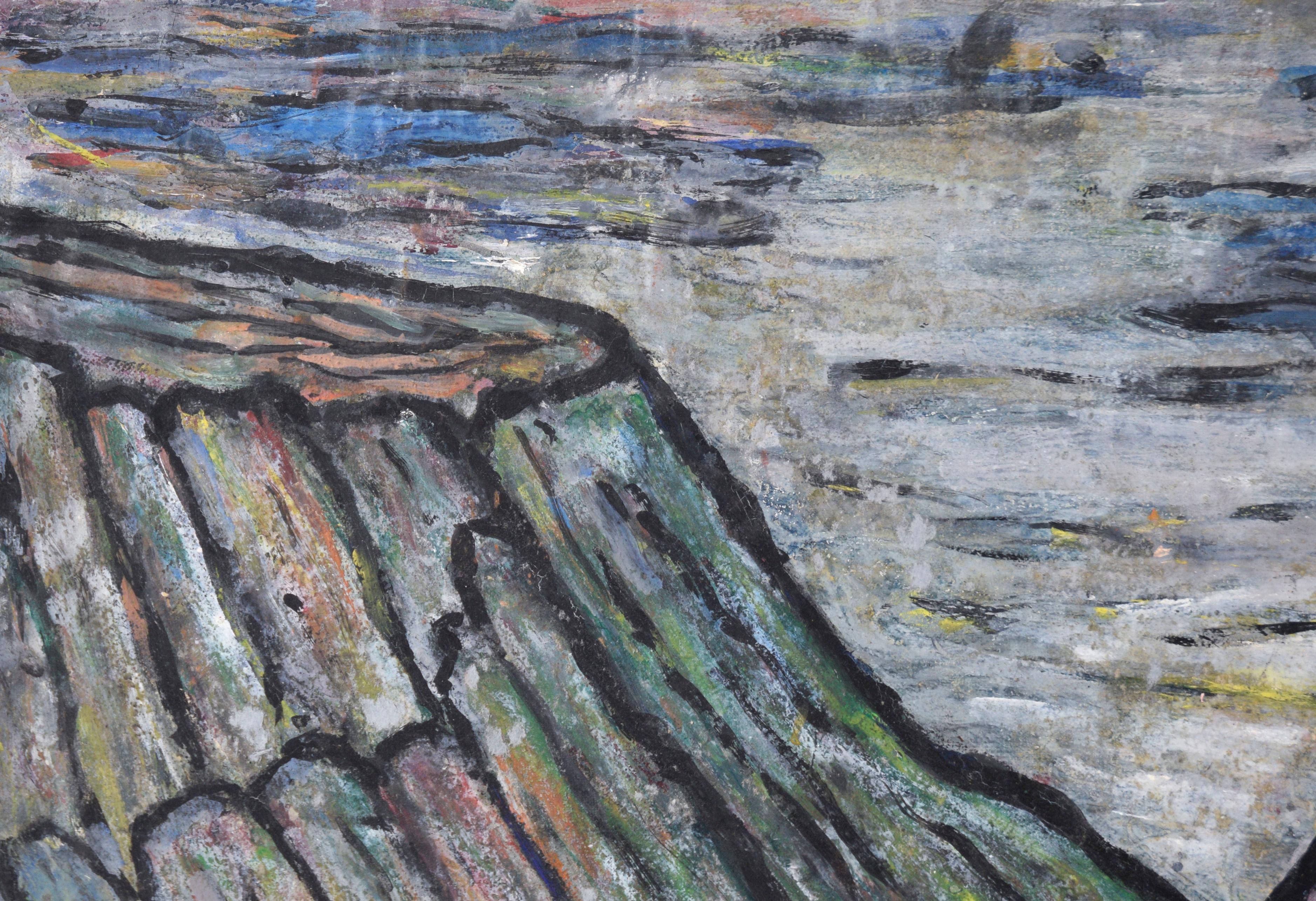 Paysage abstrait du River Canyon à l'huile sur toile - Painting de Honora Berg