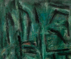 Composición expresionista abstracta del Área de la Bahía en pastel al óleo sobre cartón