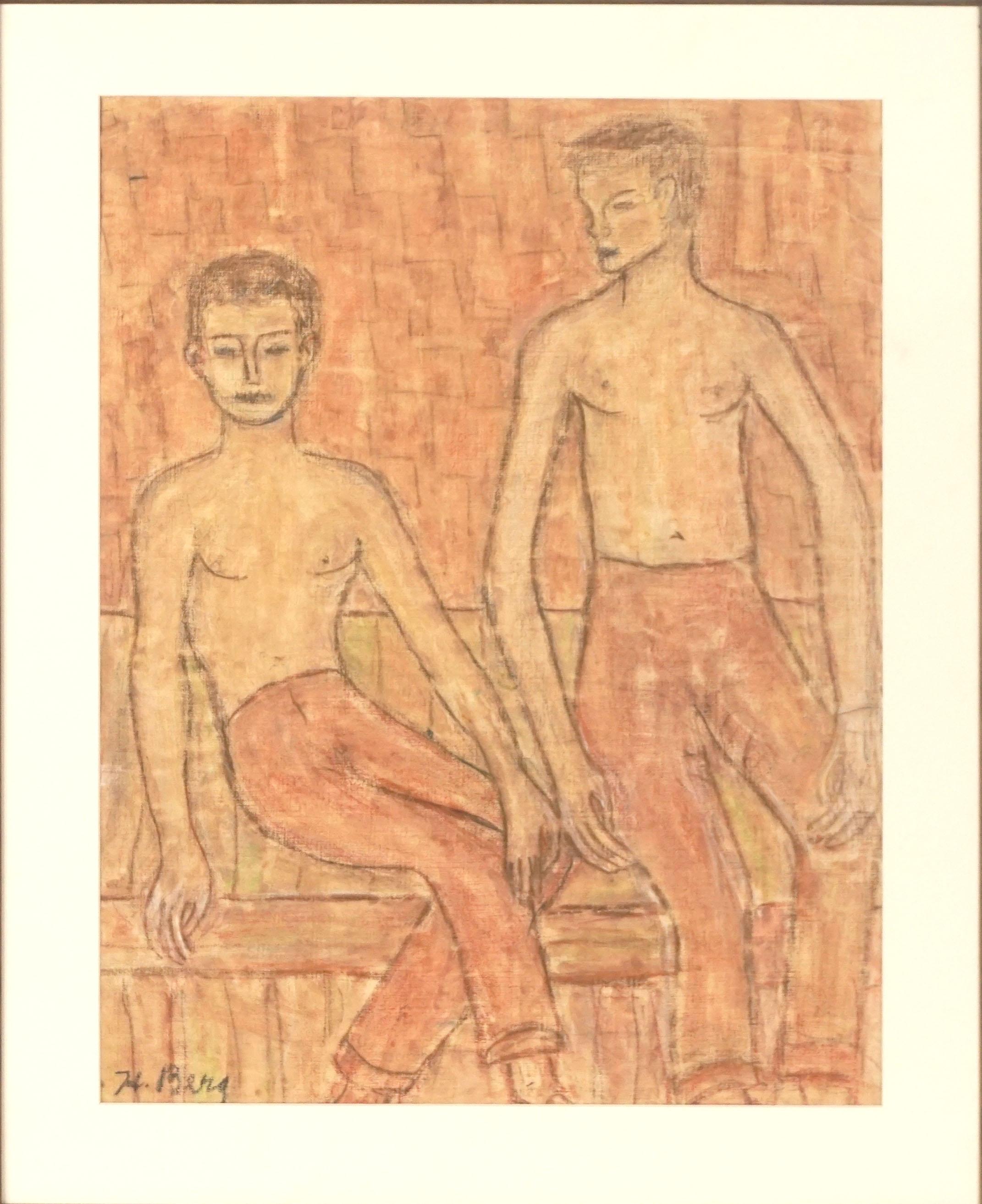 Bay Area Abstract Expressionist Figurative -- Summer Coming of Age Scene - Painting by Honora Berg