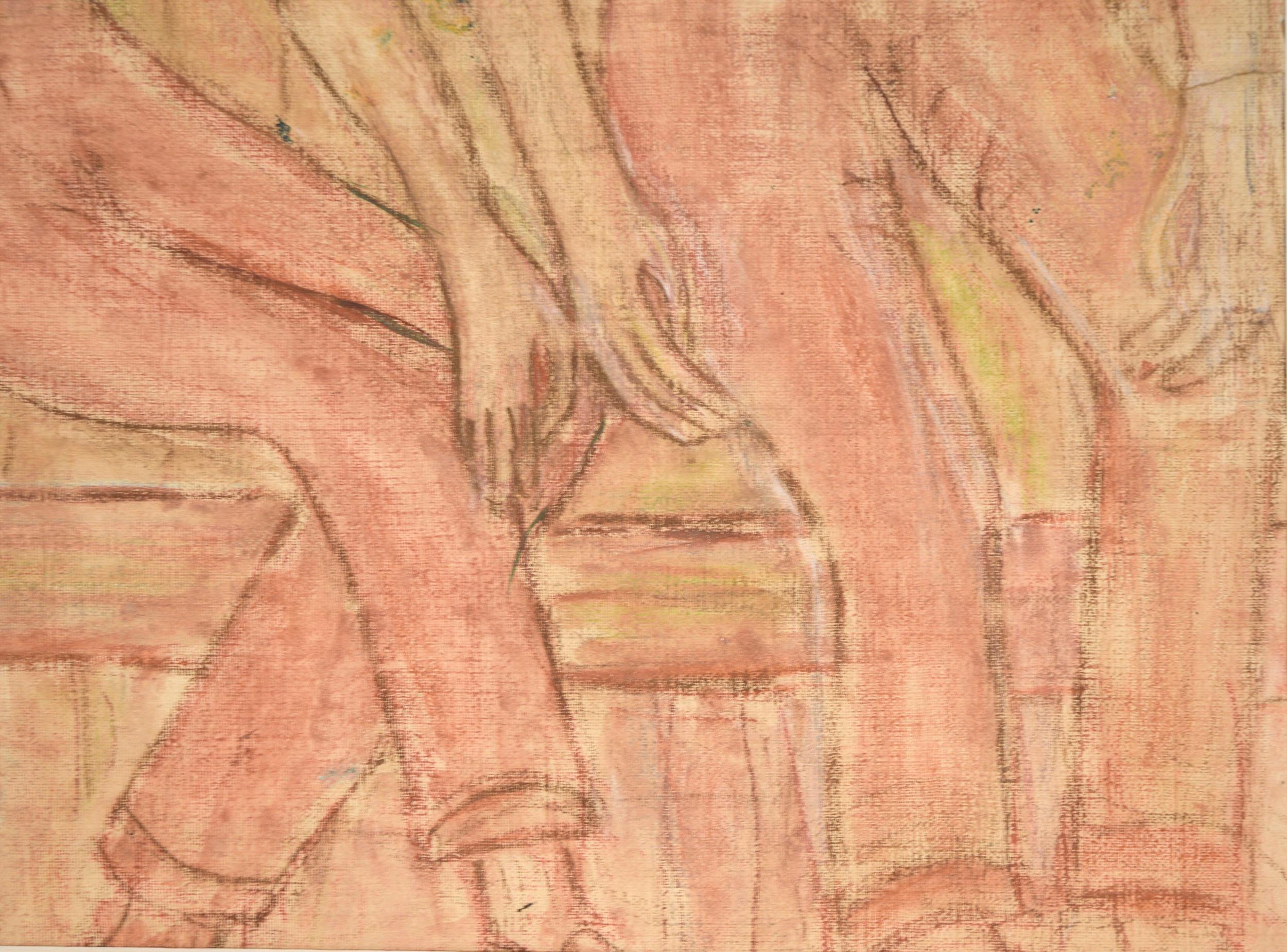 Mid Century Bay Area Abstract Expressionist Figurative - Summer Scene by Honora Berg

Compelling figurative of two teenagers sitting on dock in a summer coming-of-age scene by Honora Berg (American, 1897-1985), circa 1950. A bold depiction of two
