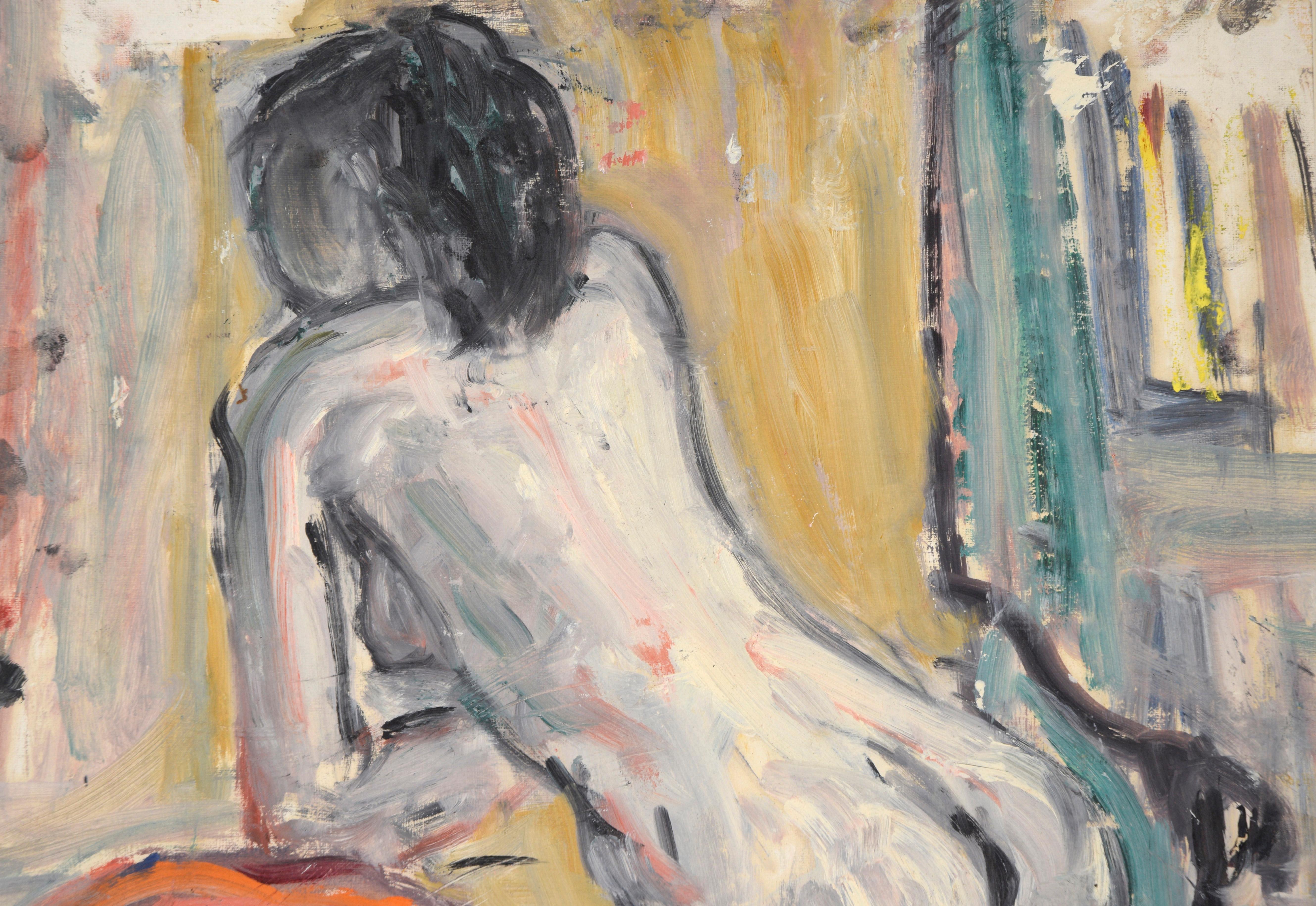 Bay Area Abstract Expressionist Leaning Nude - Beige Figurative Painting by Honora Berg