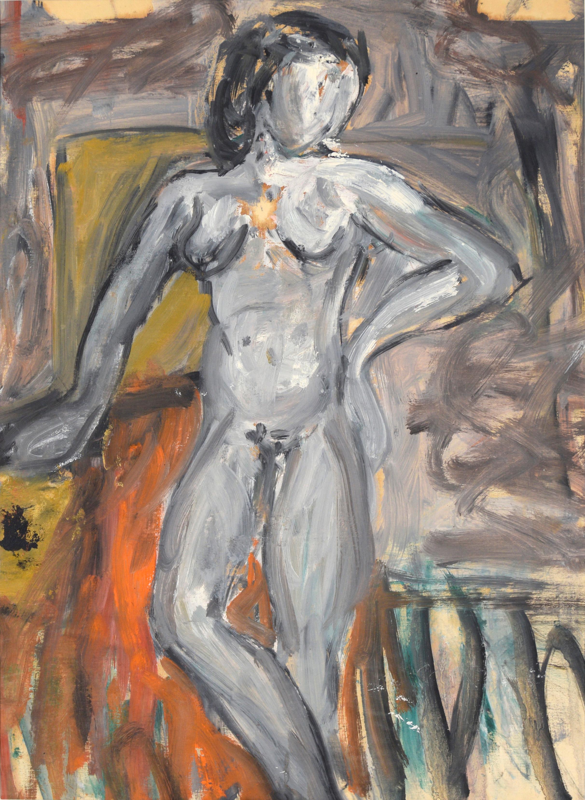 Bay Area Abstract Expressionist Standing Nude - Painting by Honora Berg