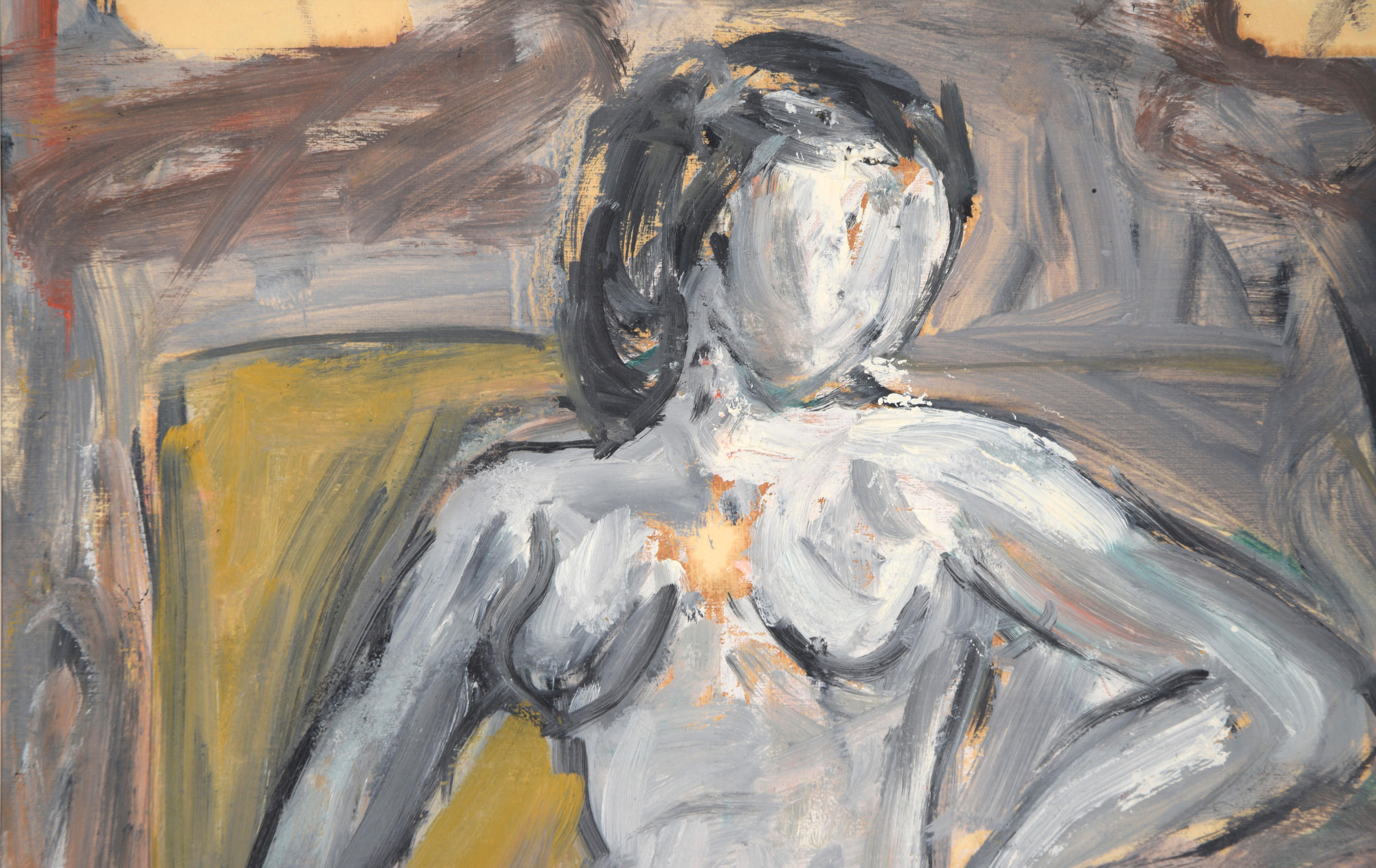 Bay Area Abstract Expressionist Standing Nude - Gray Figurative Painting by Honora Berg