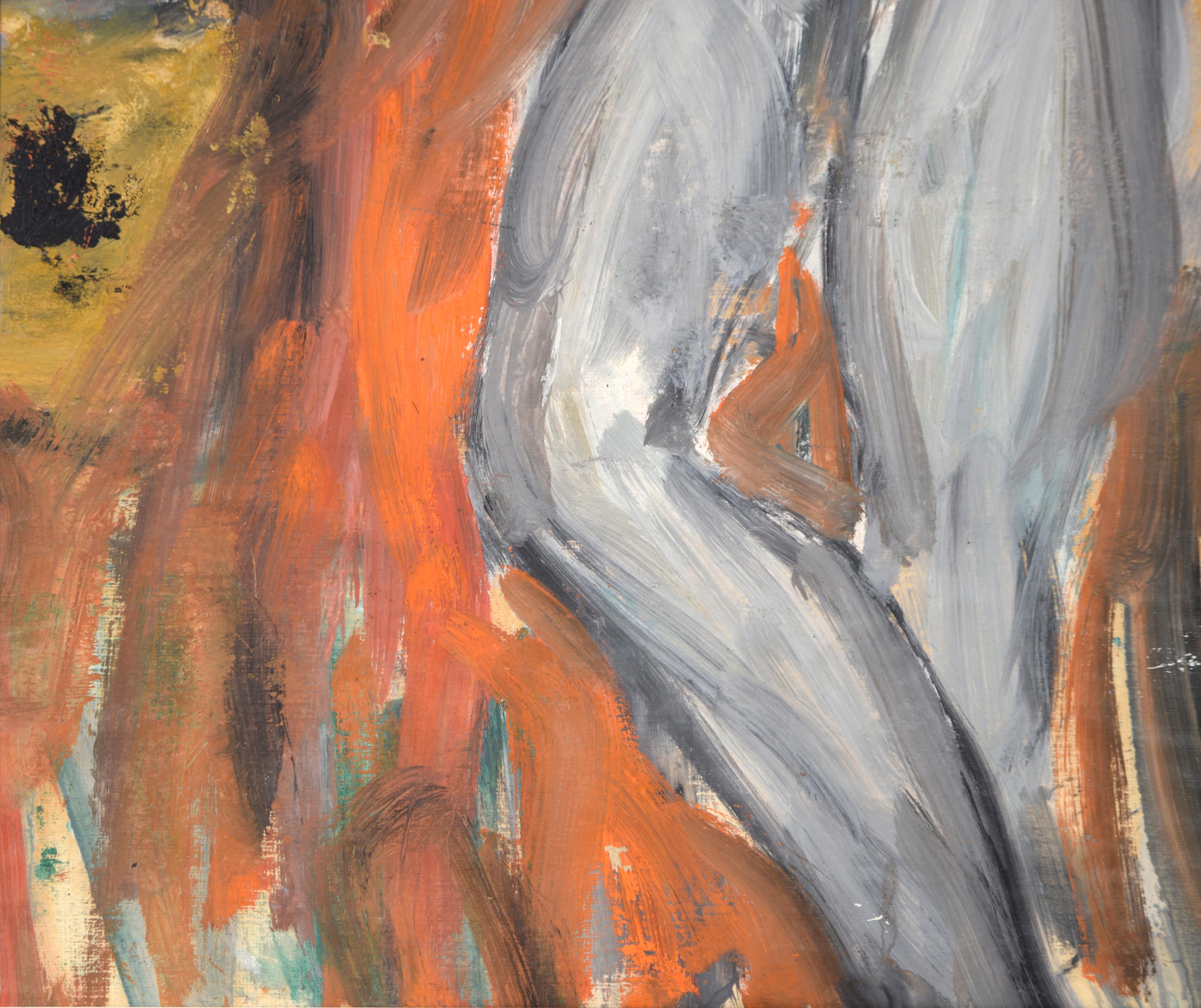 Bay Area Expressionist Standing Nude 

Standing nude woman by Honora Berg (American, 1897-1985). Bold depiction of a nude woman with dark hair. The model is rendered in dark greys, with multicolored highlights of green, red, blue, and white. One