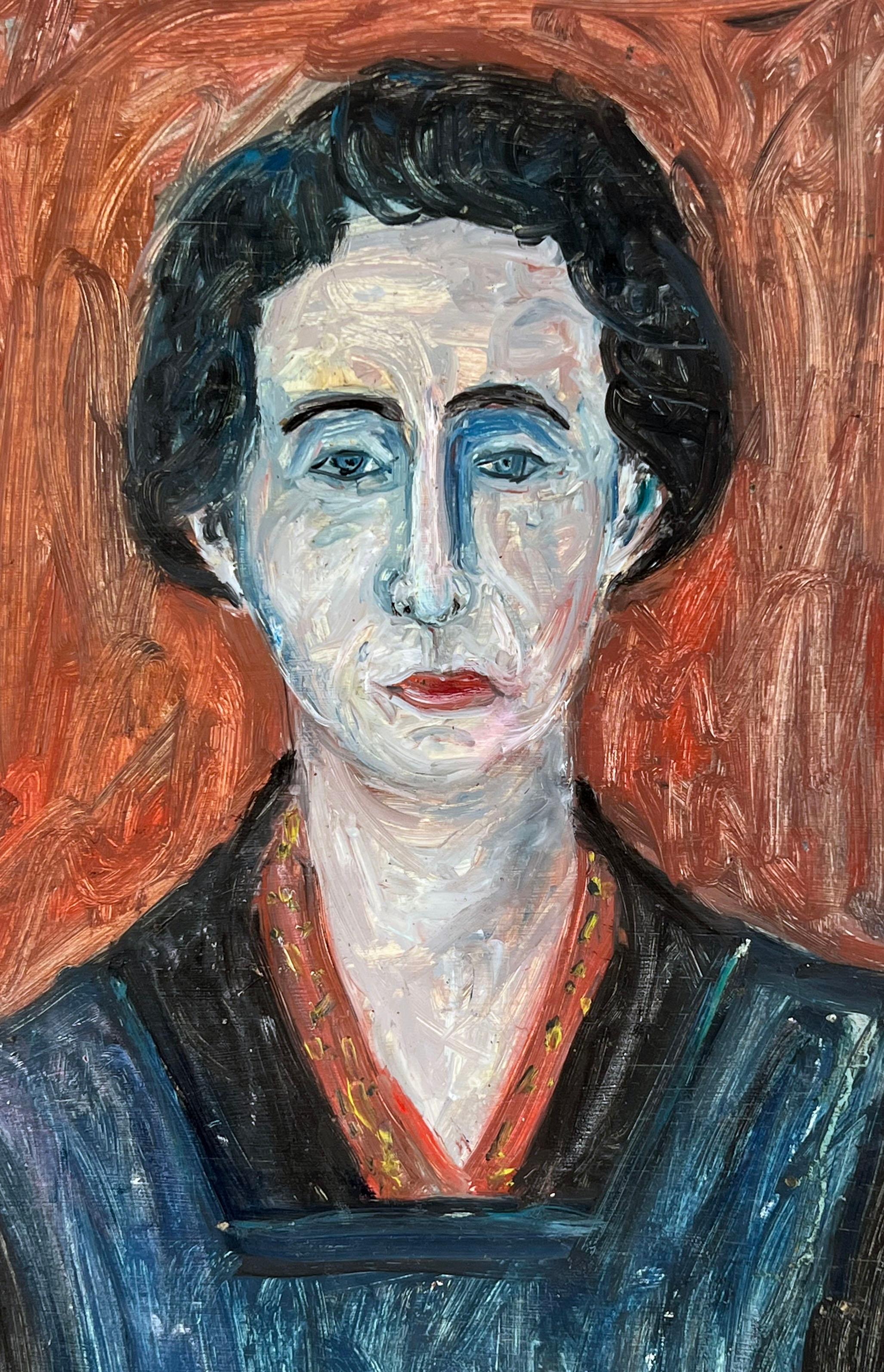 Bay Area Figurative Movement Portrait d'une femme à l'huile sur carton d'artiste années 1950 - Painting de Honora Berg