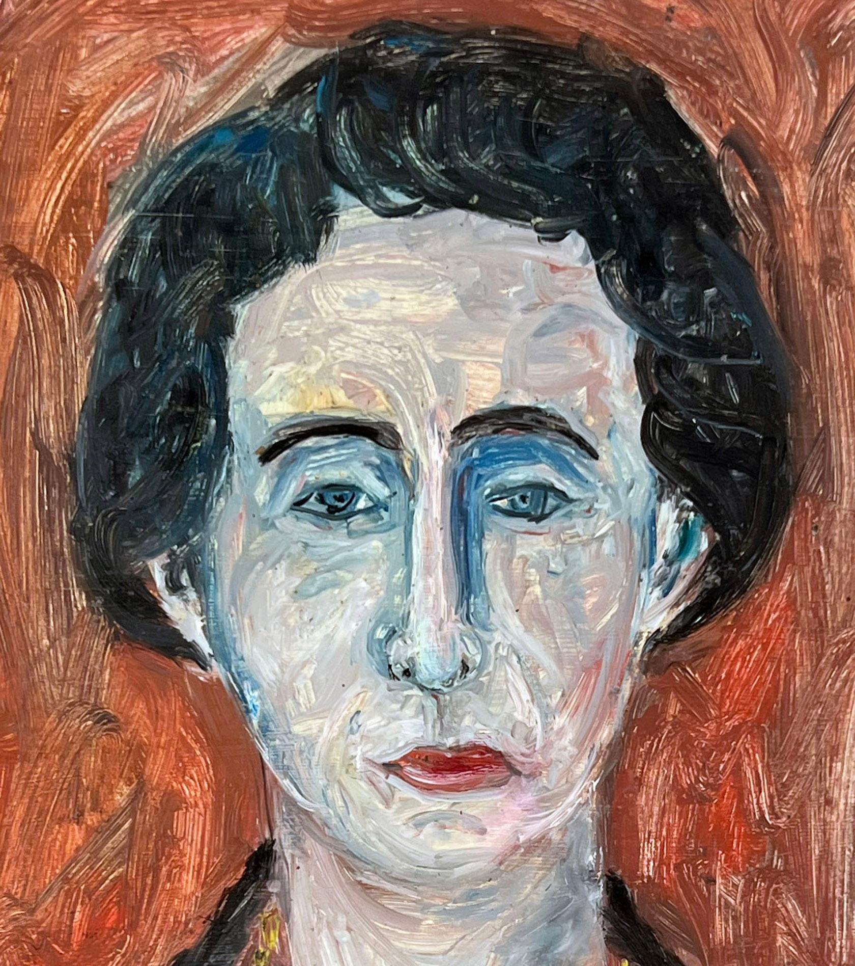 Bay Area Figurative Movement Portrait d'une femme à l'huile sur carton d'artiste années 1950 - Impressionnisme américain Painting par Honora Berg