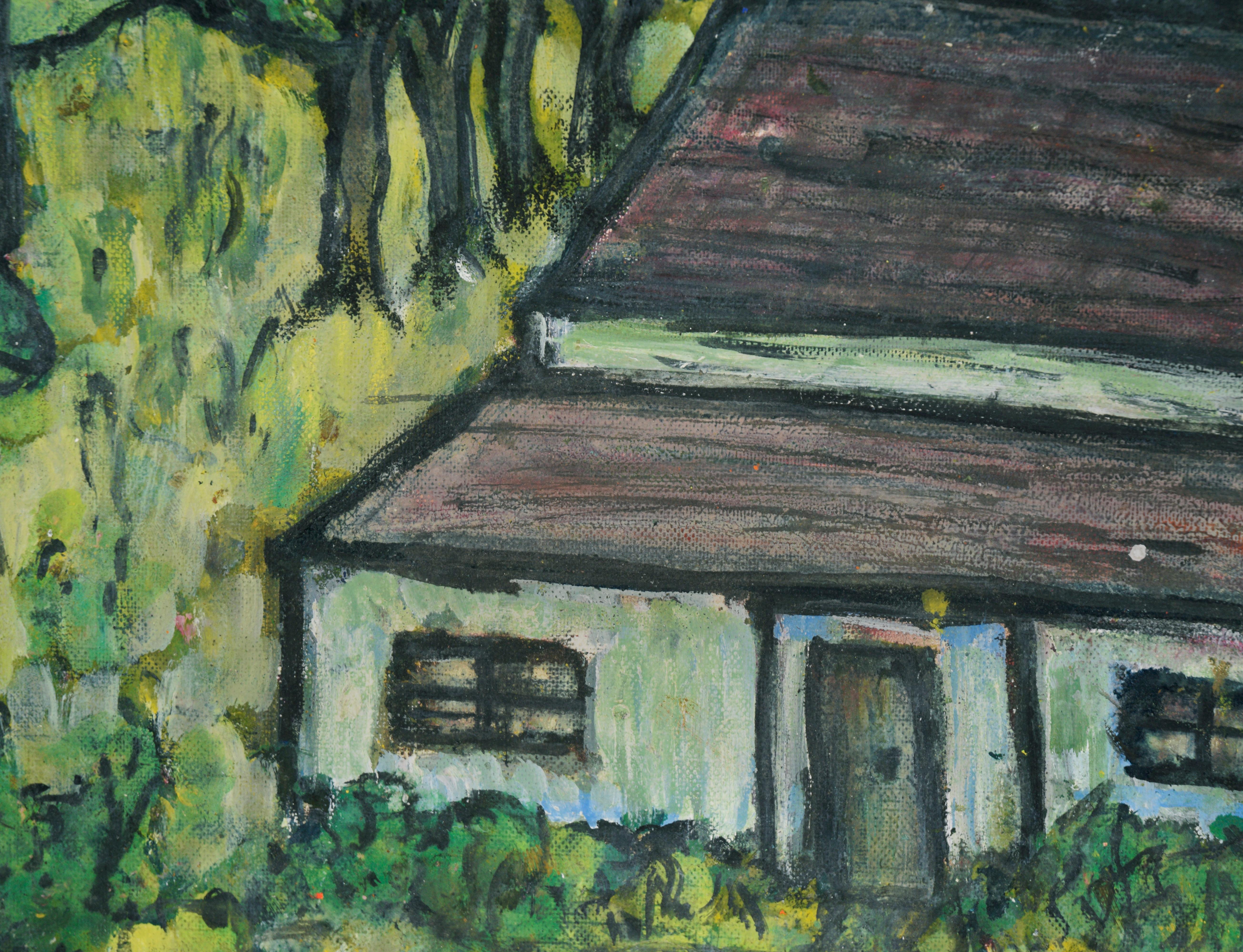 House In The Green - Acrylique sur papier d'origine en vente 1