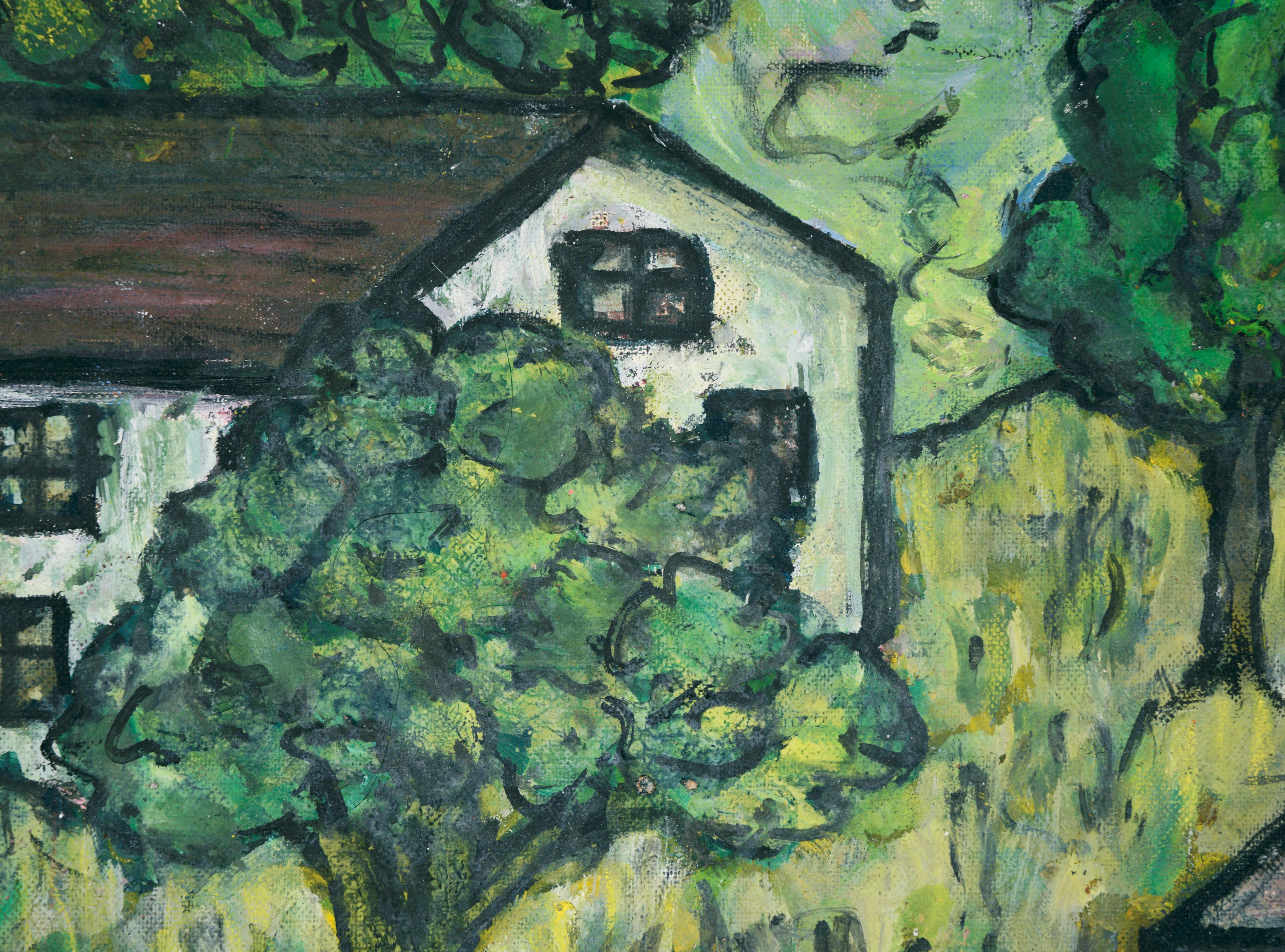 House In The Green - Acrylique sur papier d'origine en vente 2