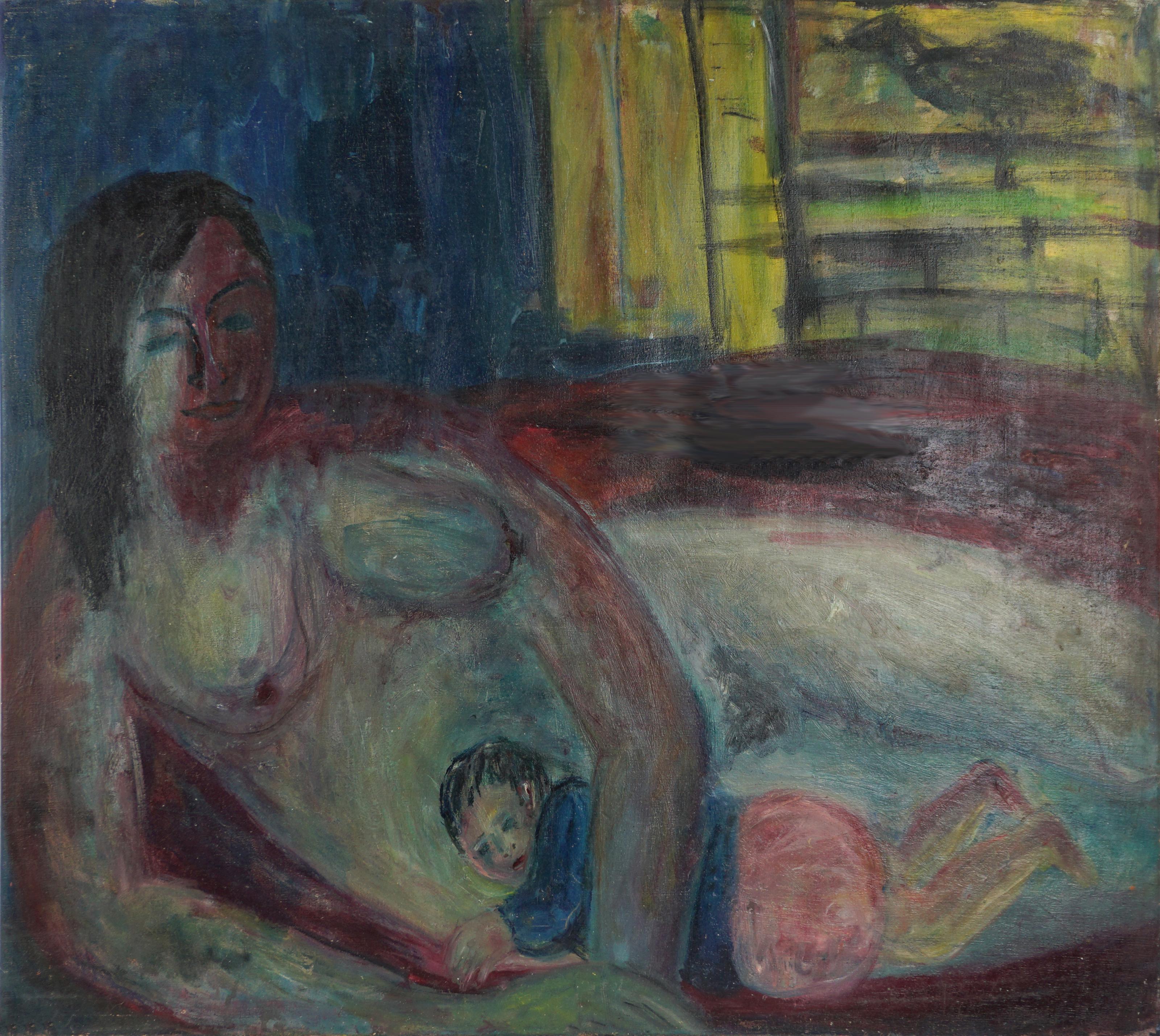 Honora Berg Figurative Painting - Mid Century Abstract Expressionist Figurative -- Mother and Baby