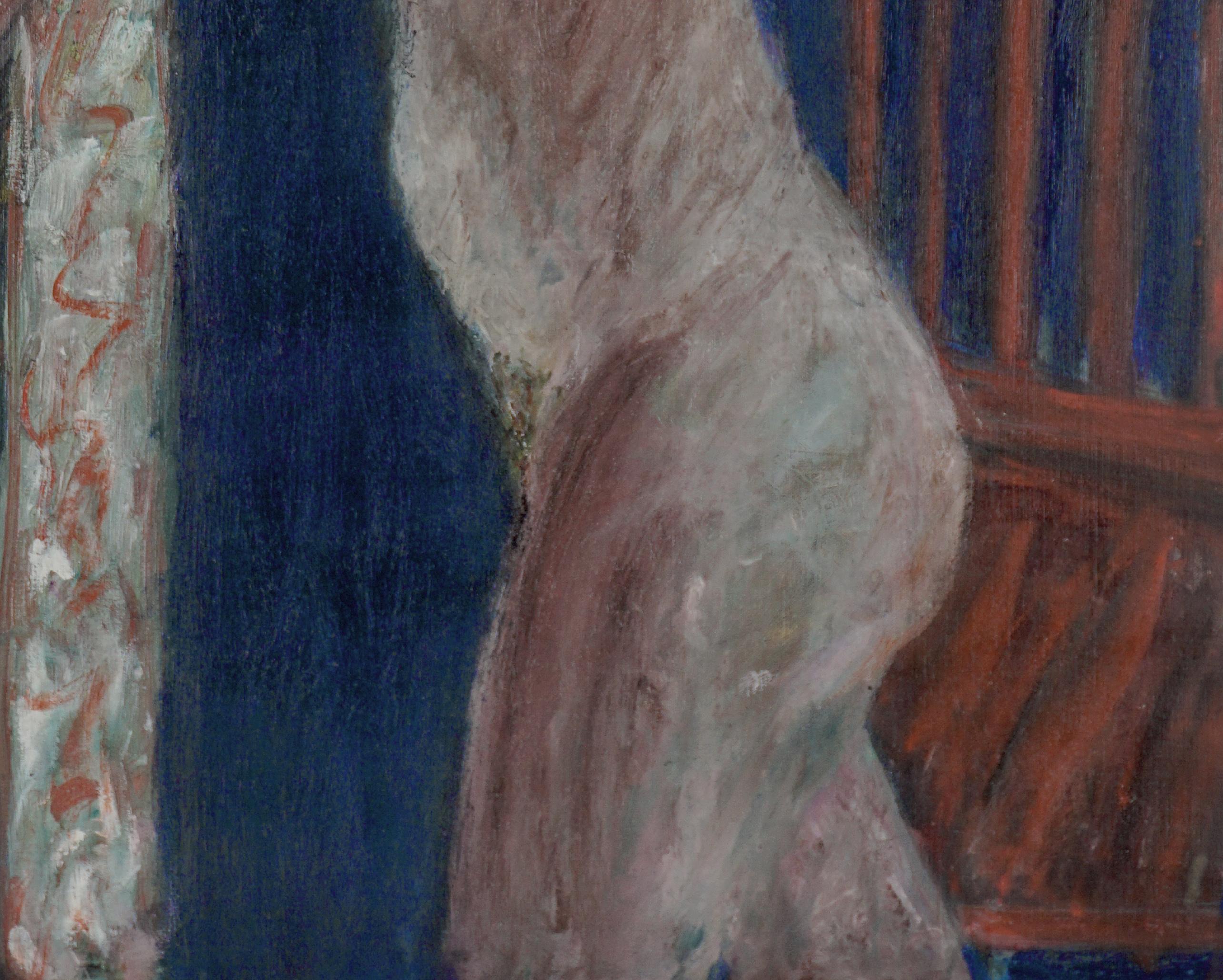 Figurative Mid-Century-Stil des abstrakten Expressionismus – Nackte Frau und roter Stuhl im Angebot 1