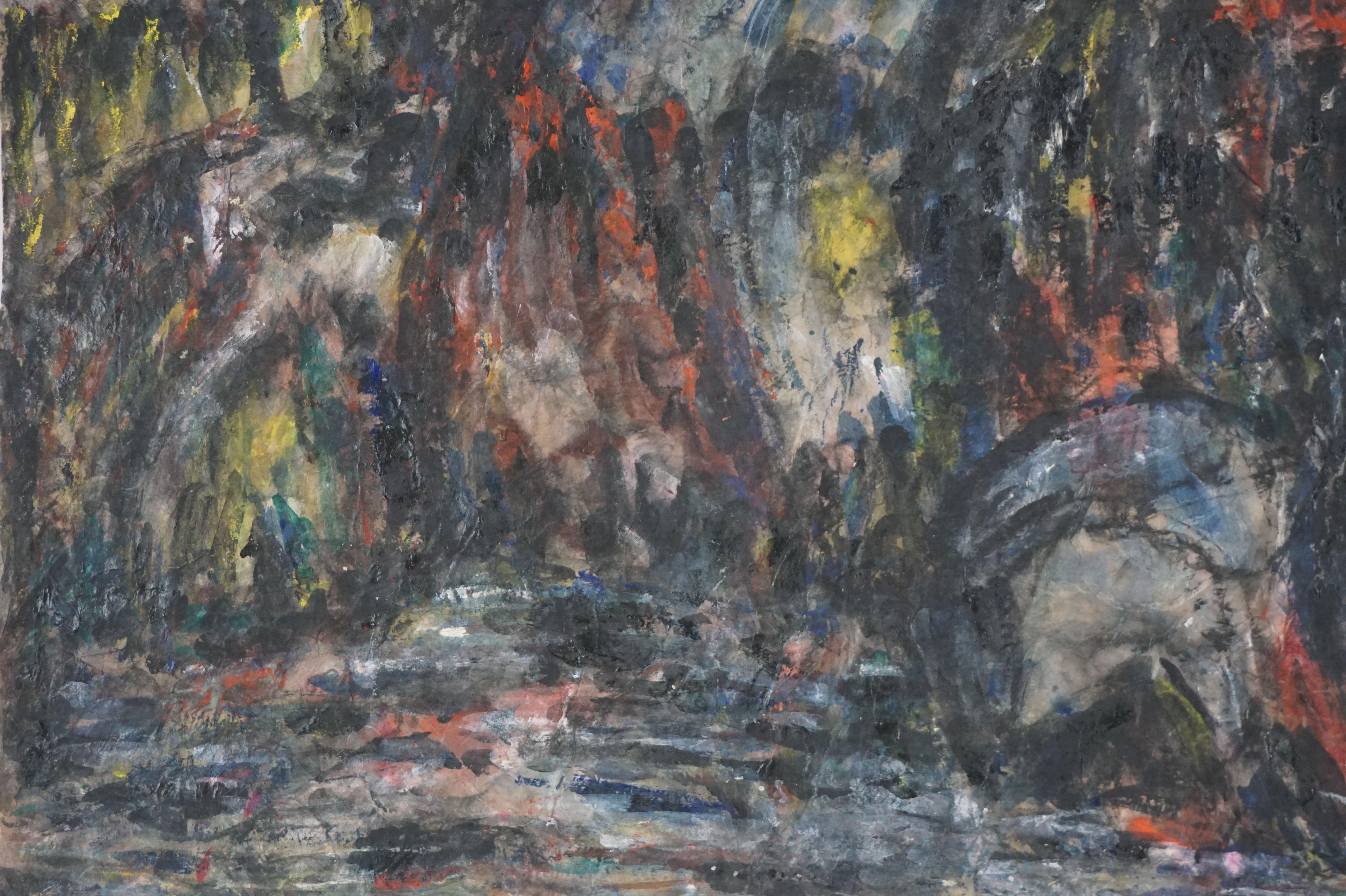 Pintura expresionista abstracta de mediados de siglo -- Half Dome From Yosemite Valley - Landscape Painting Negro de Honora Berg
