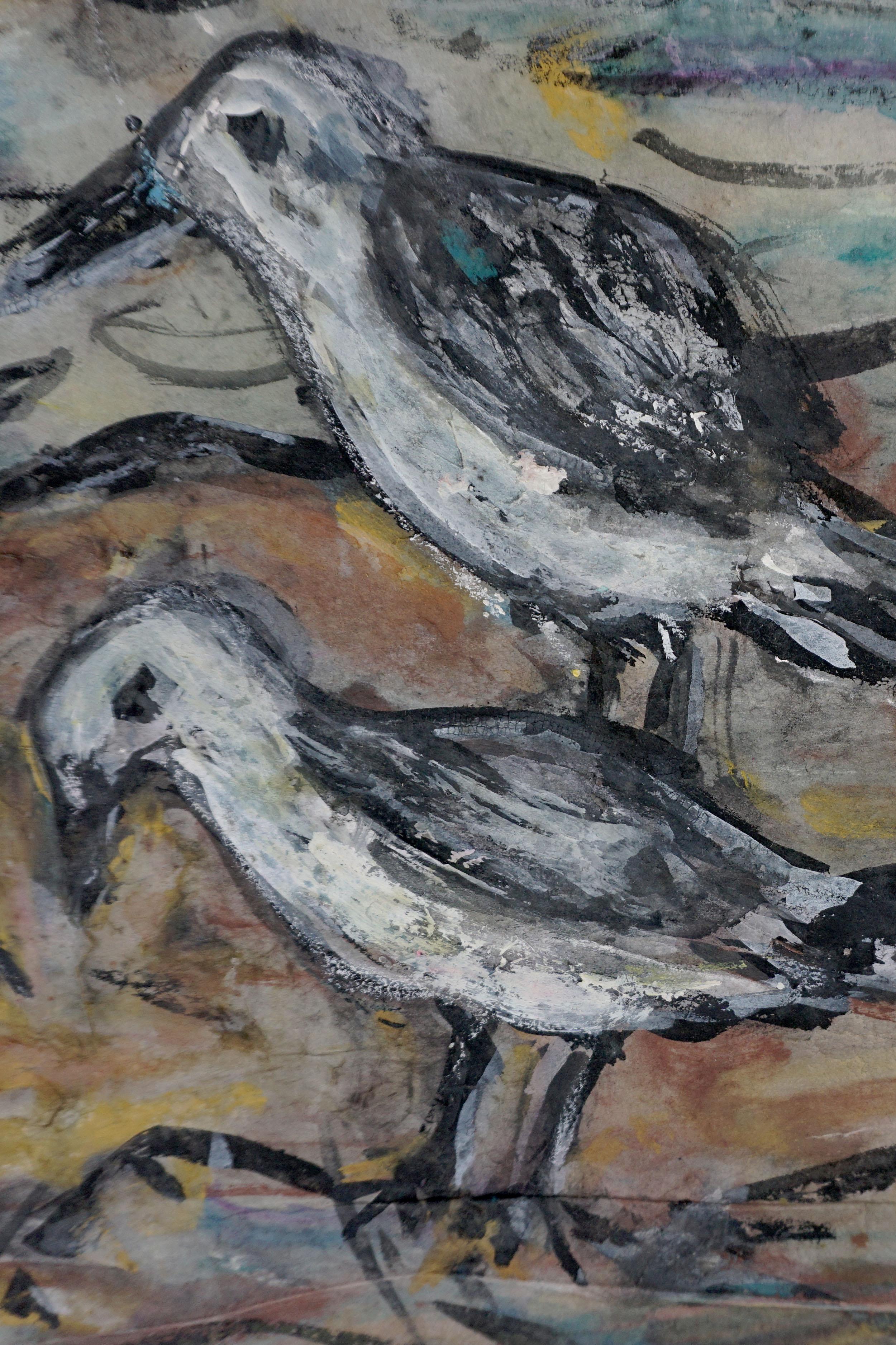 Mid Century Abstract Expressionist Painting -- San Francisco Shore Birds For Sale 1
