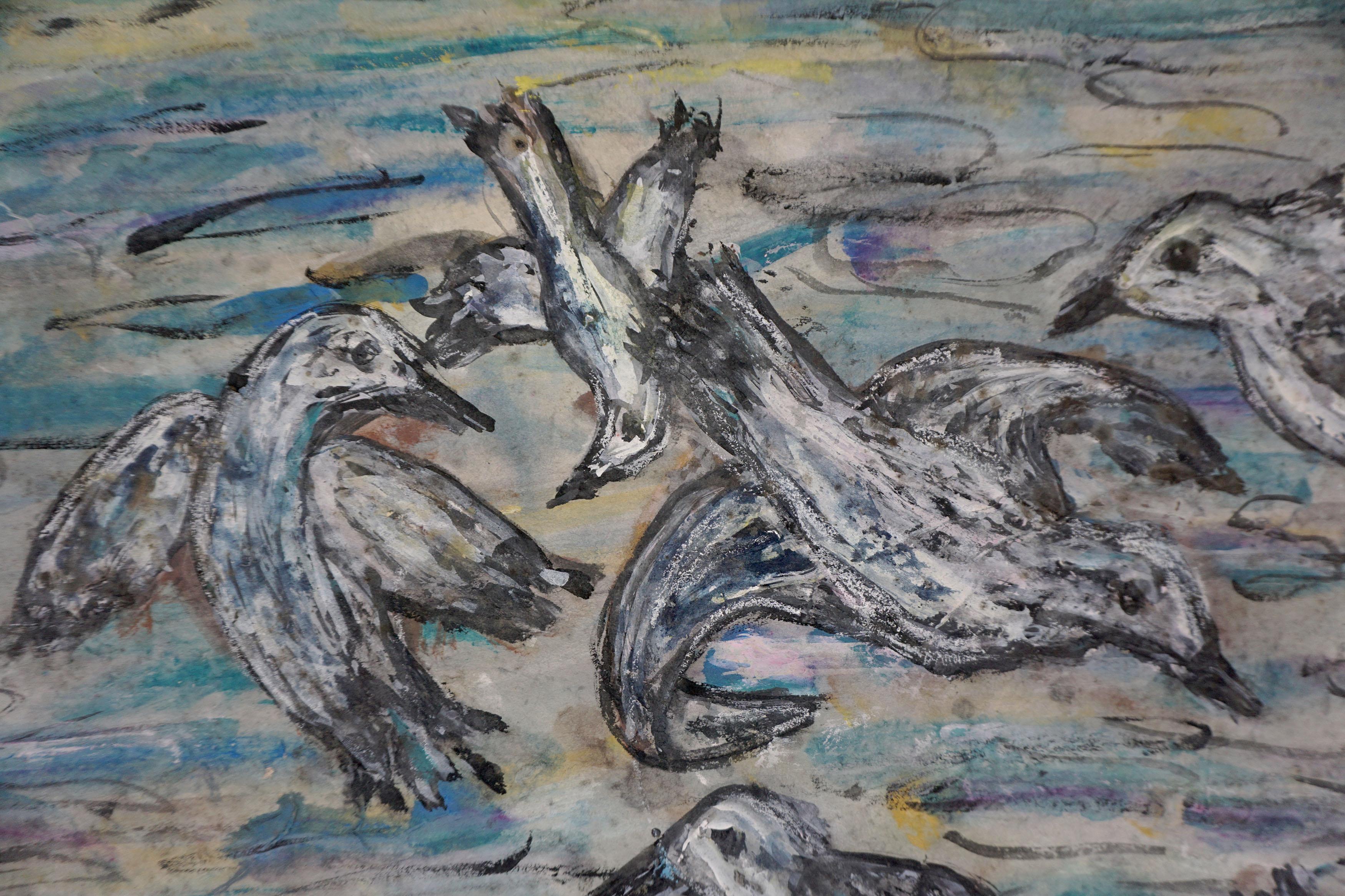 Mid Century Abstract Expressionist Painting -- San Francisco Shore Birds For Sale 5