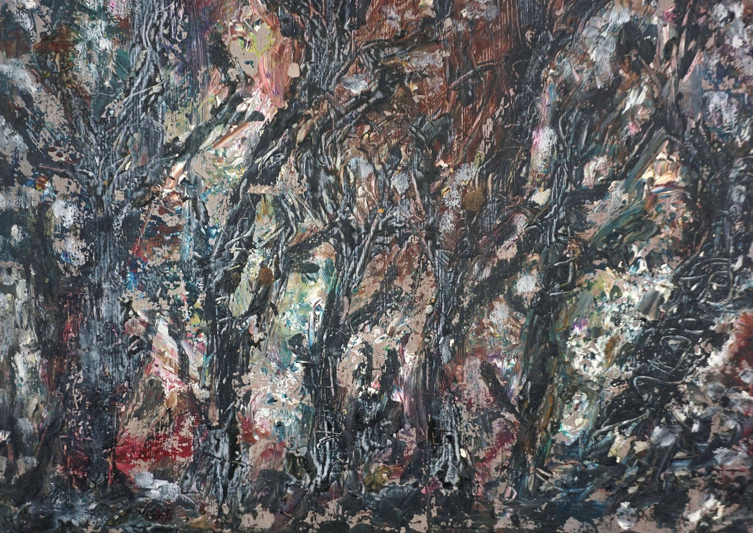 Mid Century Abstract Impressionist Monterey Bay Kelp Forest - Gray Landscape Painting by Honora Berg