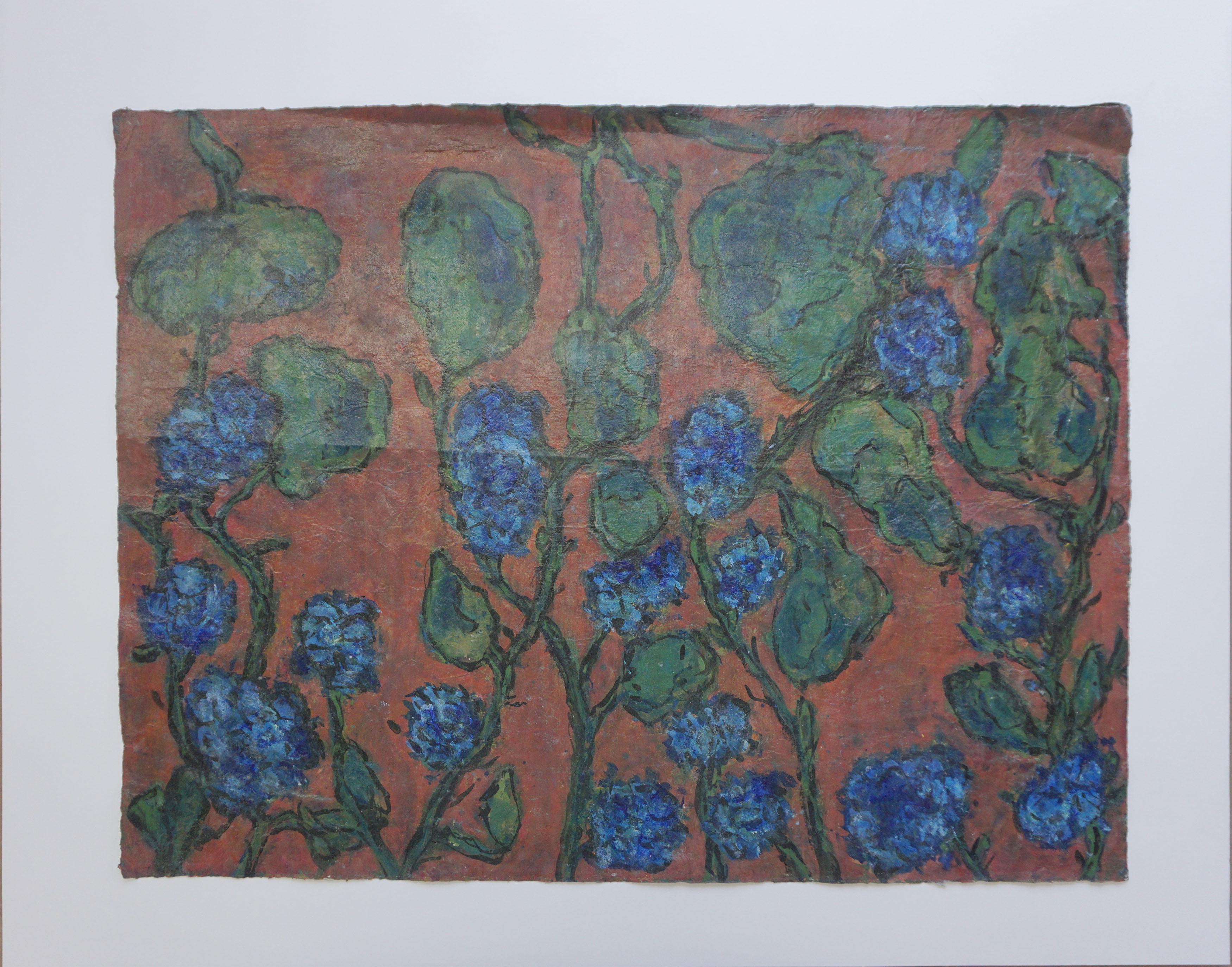 Mid Century Bay Area Abstract Expressionist - Blue Hydrangeas by Honora Berg For Sale 6